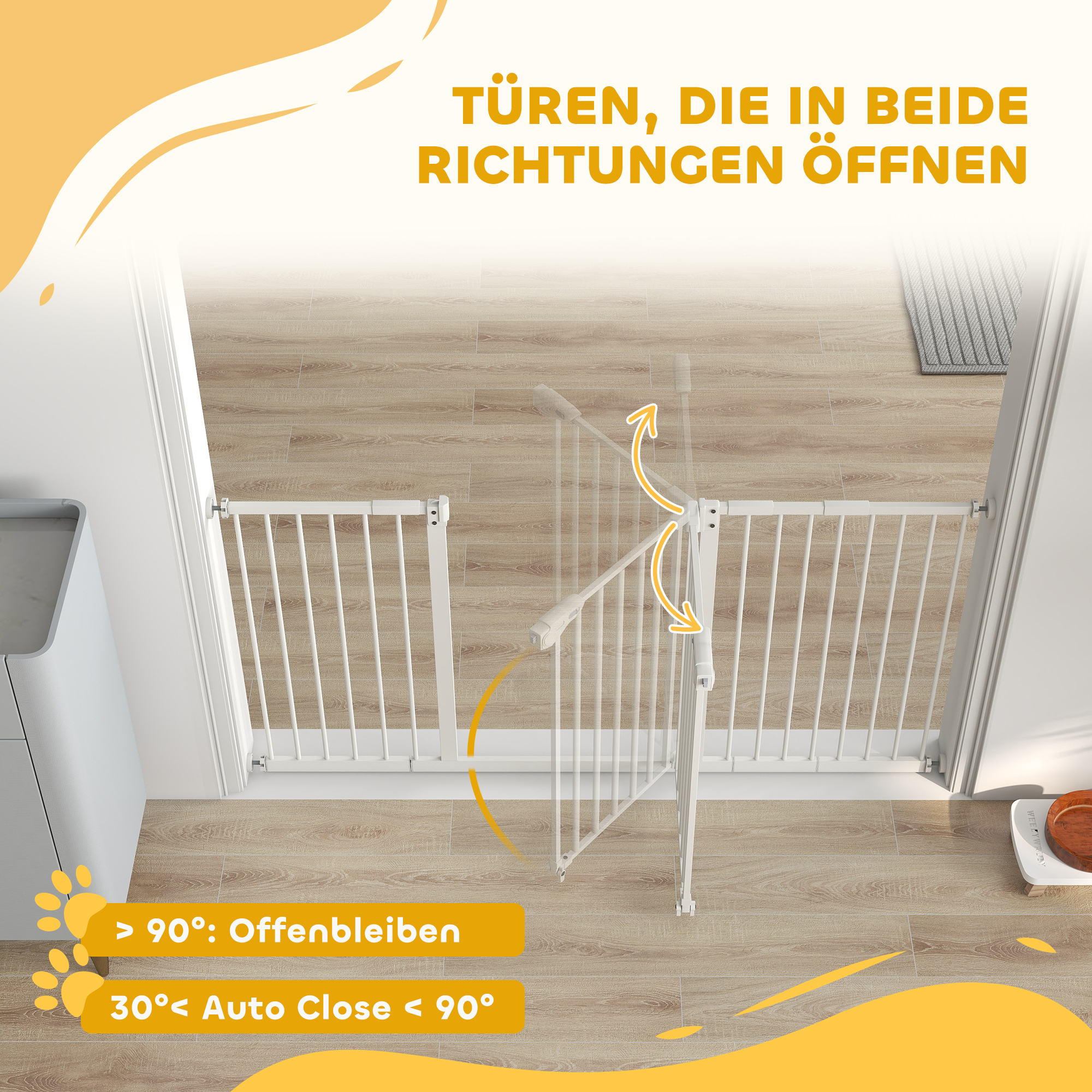 Hunde-Absperrgitter, erweiterbar, Klemmmontage, Metall, 136x76cm, Weiß