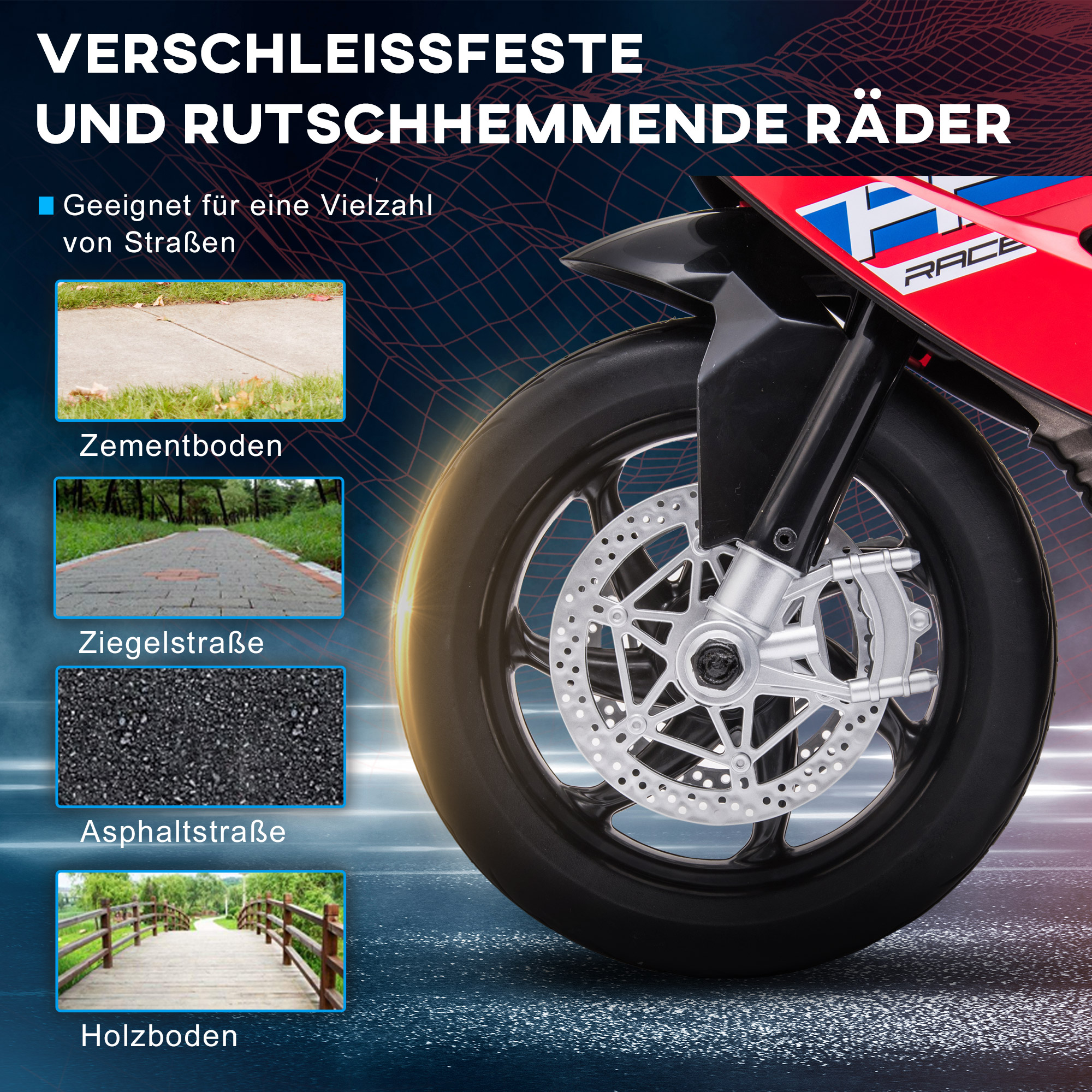 Kindermotorrad, Elektromotorrad, Scheinwerfer, 3 Musikmodi, für Kinder 1,5-5 Jahre, Rot, 82,5 x 42 x 54cm