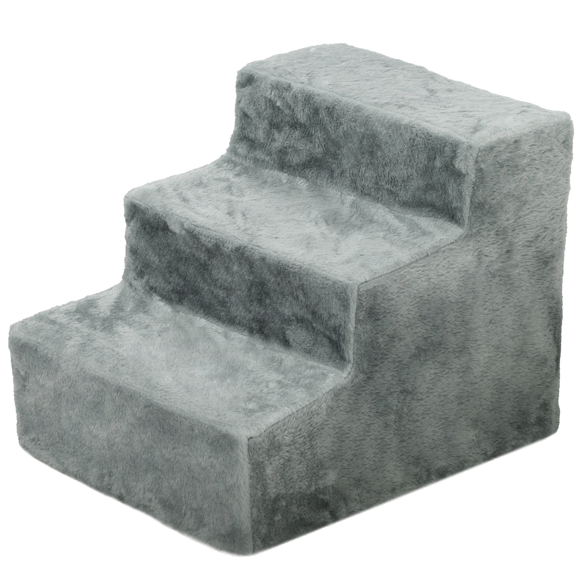 Faltbare Haustiertreppe, 3 Stufen, waschbarer Plüschbezug, Spanplatte, 46 x 35 x 35 cm, Hellgrau
