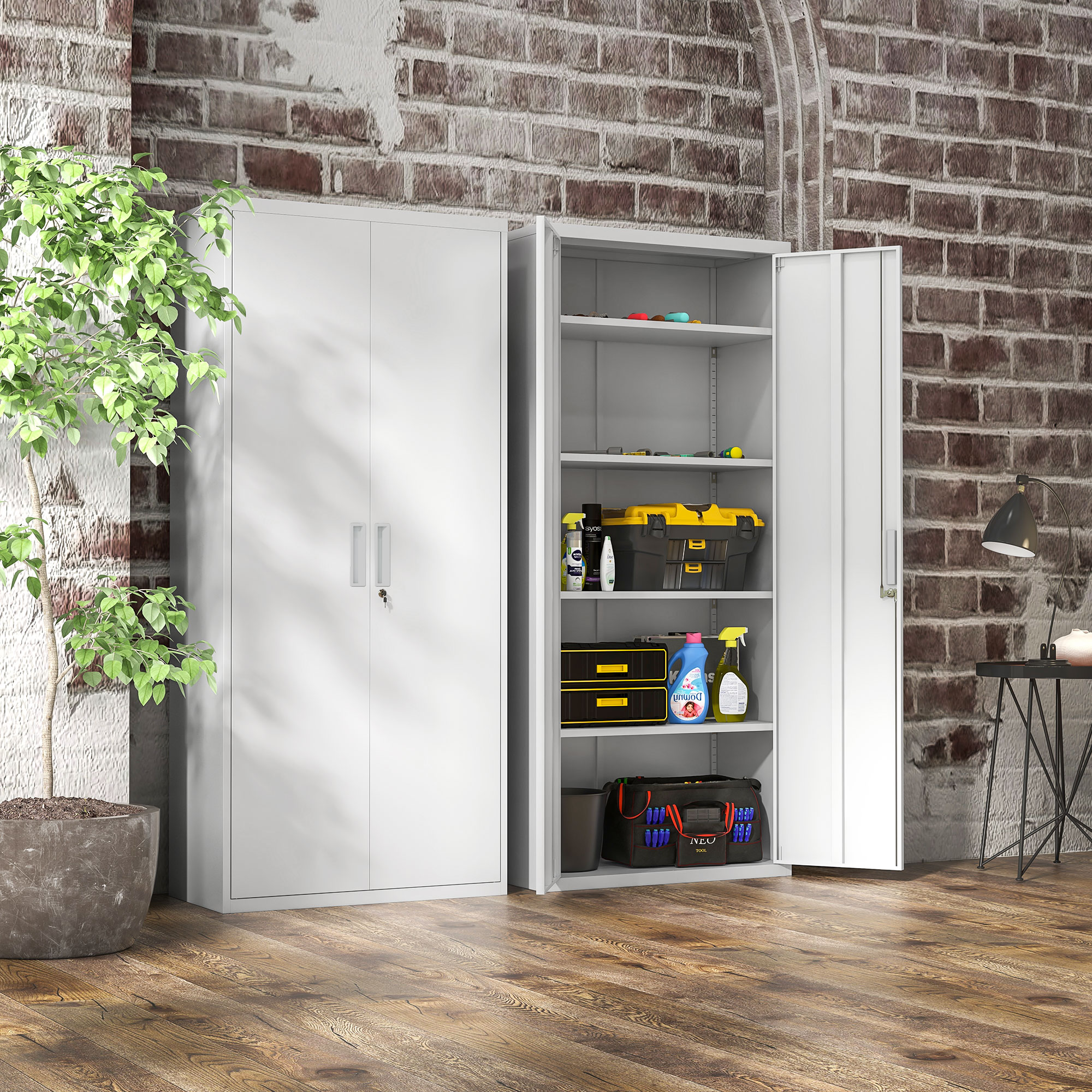Aktenschrank, Büroschrank, 5 Regale, Metall, 80B x 40T x 180H cm, Weiß