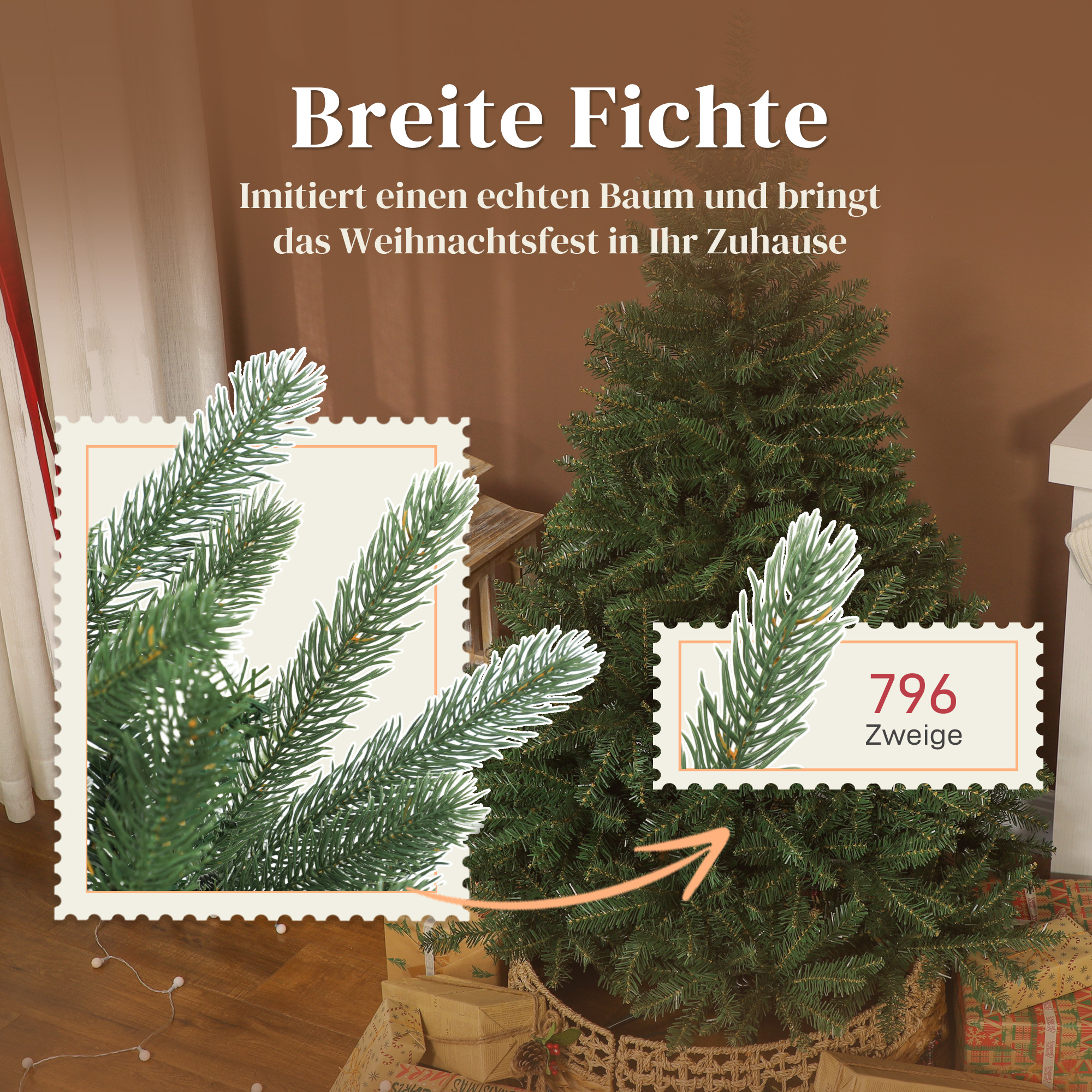 Künstlicher Weihnachtsbaum, 180 cm, dichte Zweige, realistisches Aussehen, flammenhemmend, Kunststoff, Metall, Grün