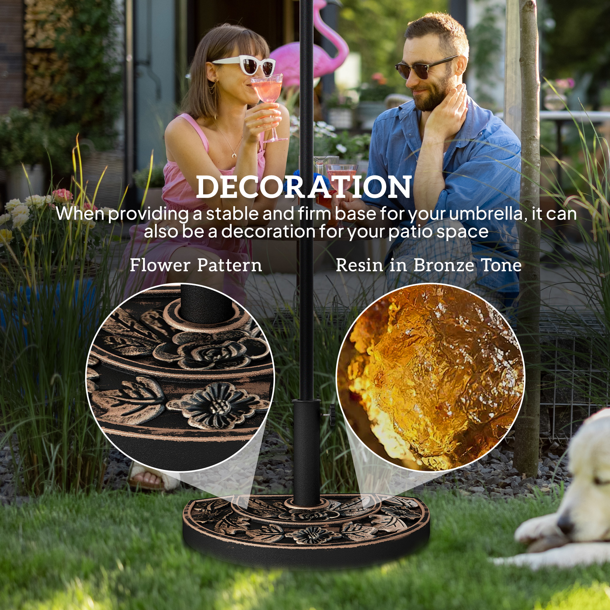 Sonnenschirmständer aus Edelstahl Schirmständer mit Griffe, halbrund Schirmhalter, Schirmgewichtfür Sonnenschirm Ø3,8-Ø4,8 cm, für Balkon, Terasse, Garten, Bronze