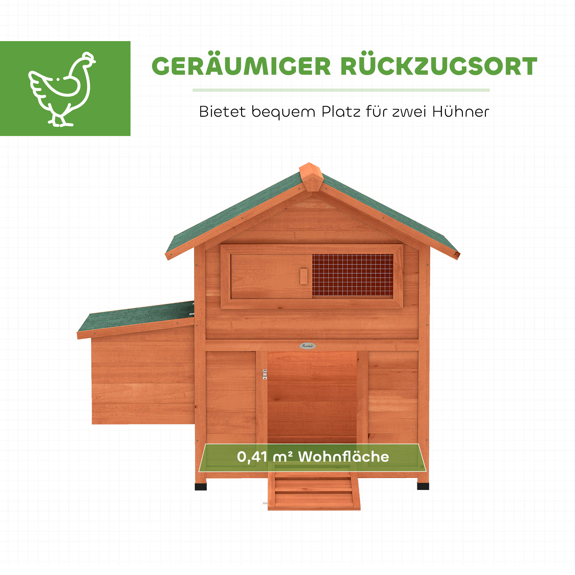 Hühnerstall Hühnerhaus aus Holz mit Nistkasten 2 Sitzstangen Rampe Fenster wasserdichtem Dach 113,5x67,5x95,5 cm Orange
