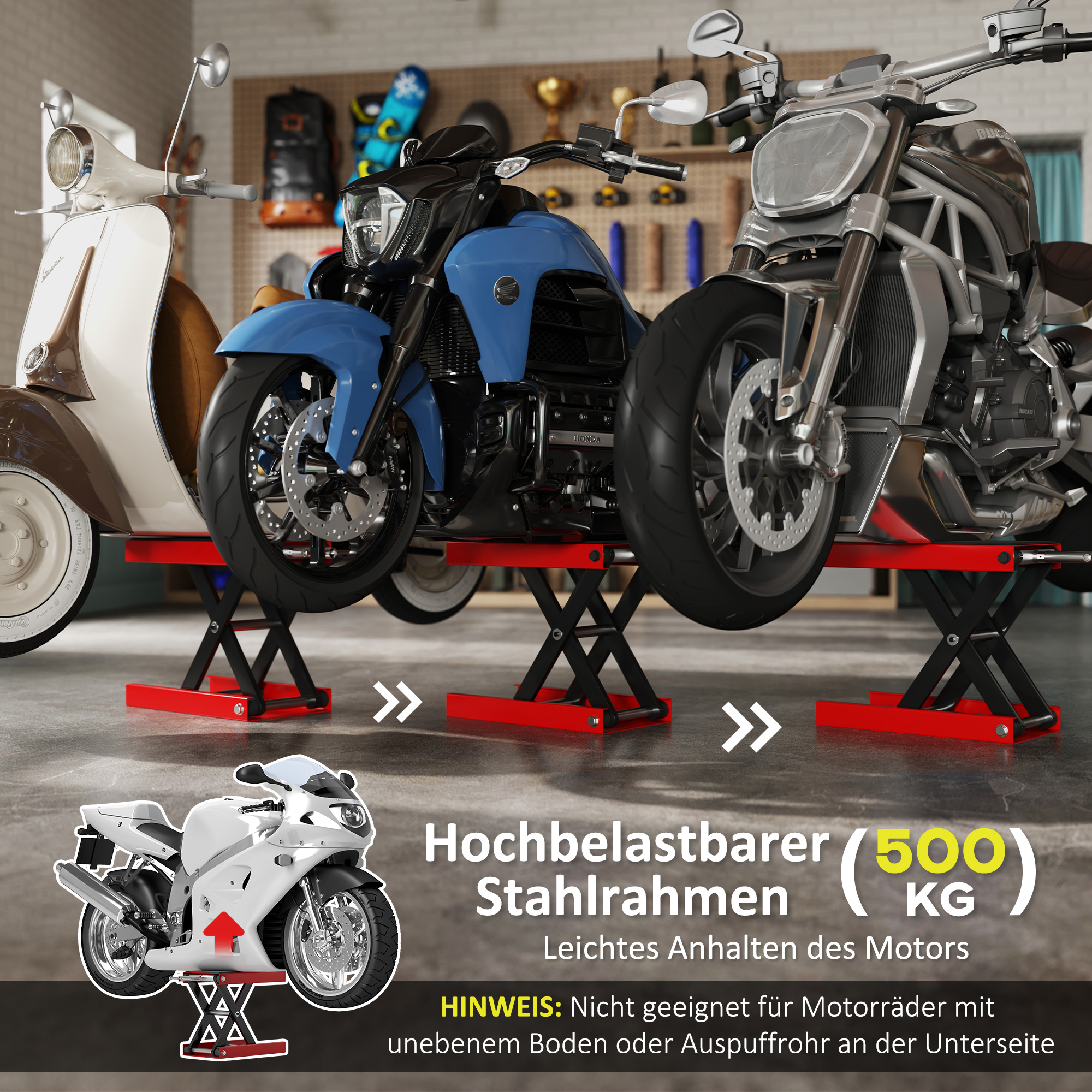 Motorradheber 500 kg Belastbar Motorradhebebühne 100-370 mm Höhenverstellbar