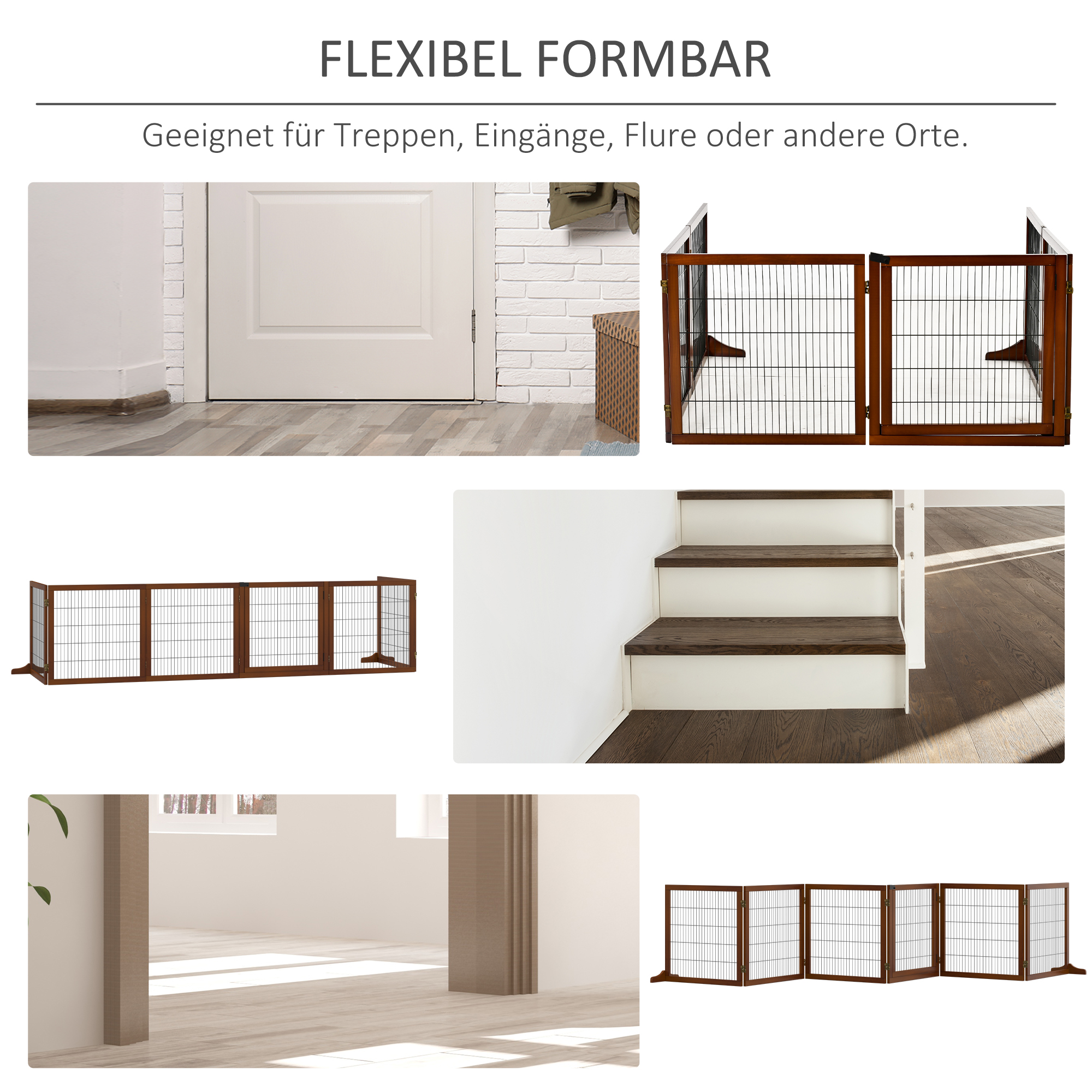 Absperrgitter für Hunde, klappbar, Kiefernholz, 432 x 36 x 70 cm, Kaffee