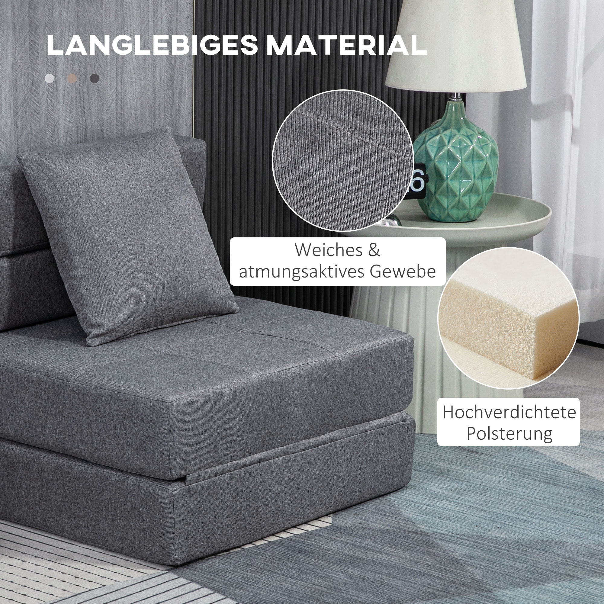 Schlafsessel Relaxsessel Gästebett. abnehmbarer Bezug, 70 cm x 70 cm x 61 cm, Dunkelgrau