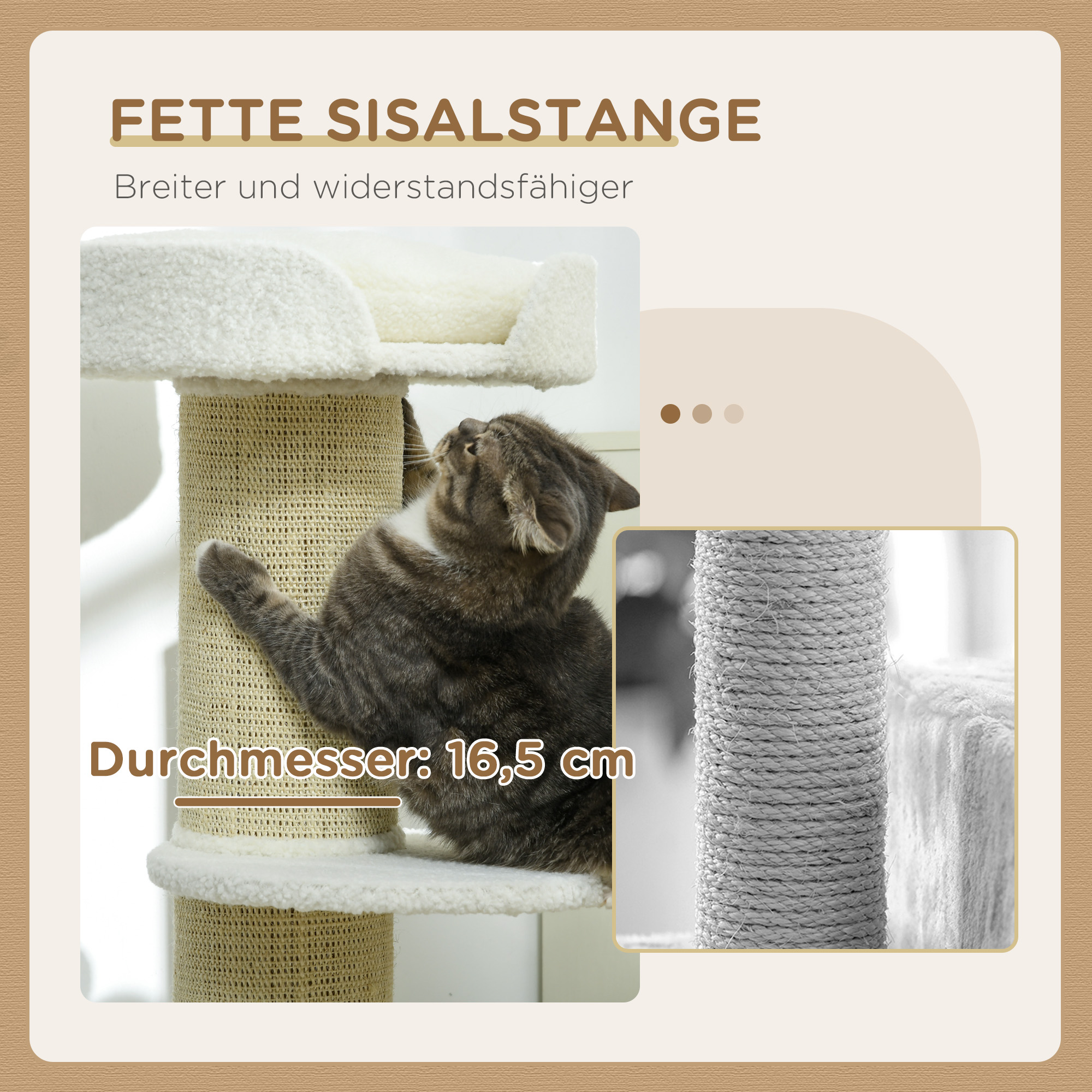 Katzenbaum  91cm Spielbaum mit Katzenbett, Plattform Lammwolle Creme