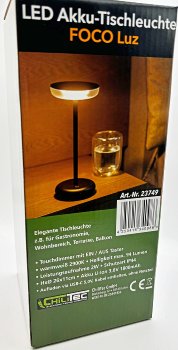 LED Akku-Tischleuchte "Foco Luz", 2900K, IP44, dimmbar, 26cm, matt schwarz
