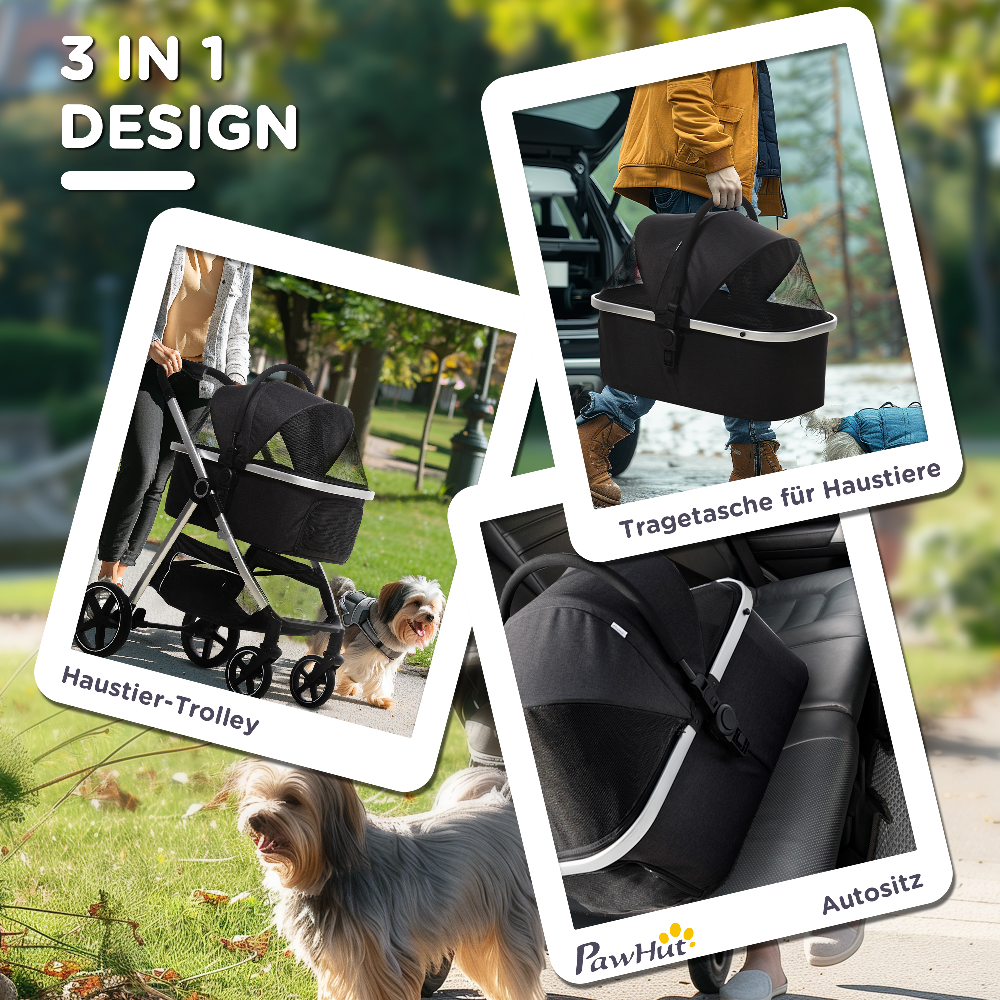 2-IN-1 Hundebuggy Tragtasche bis 10kg Kissen klappbar 1 Aufbewahrungskorb 83 cm x 58 cm x 102 cm Schwarz