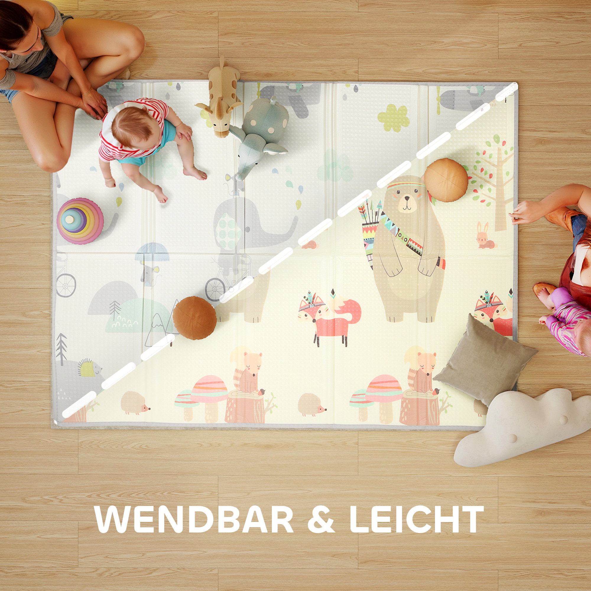 Baby-Spielmatte, Tiermuster, Schaumstoff, 1,5 cm dicke Polsterung, rutschfest