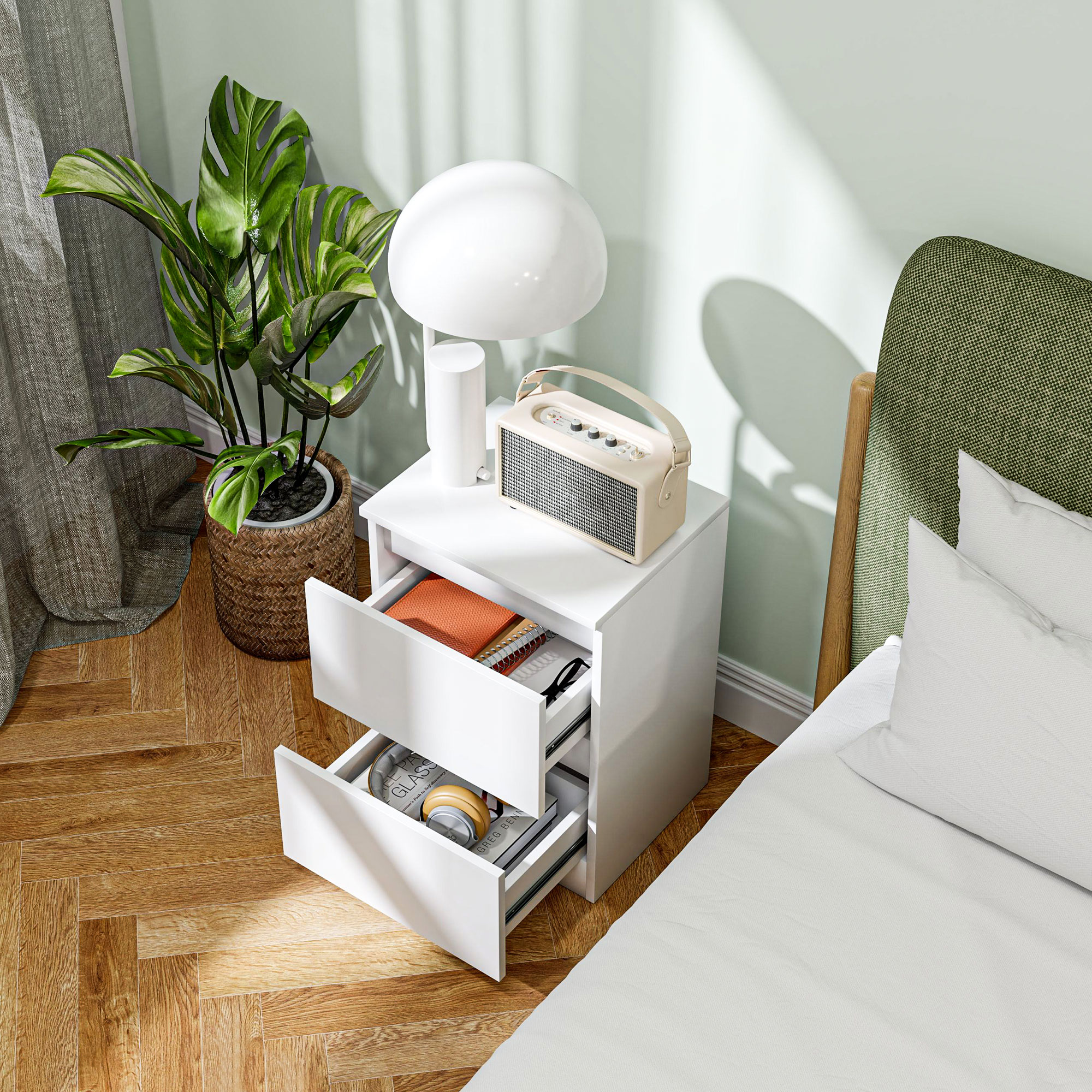 Nachttisch mit 2 Schubladen, Beistelltisch mit Stauraum, für Wohnzimmer, Schlafzimmer, Weiß