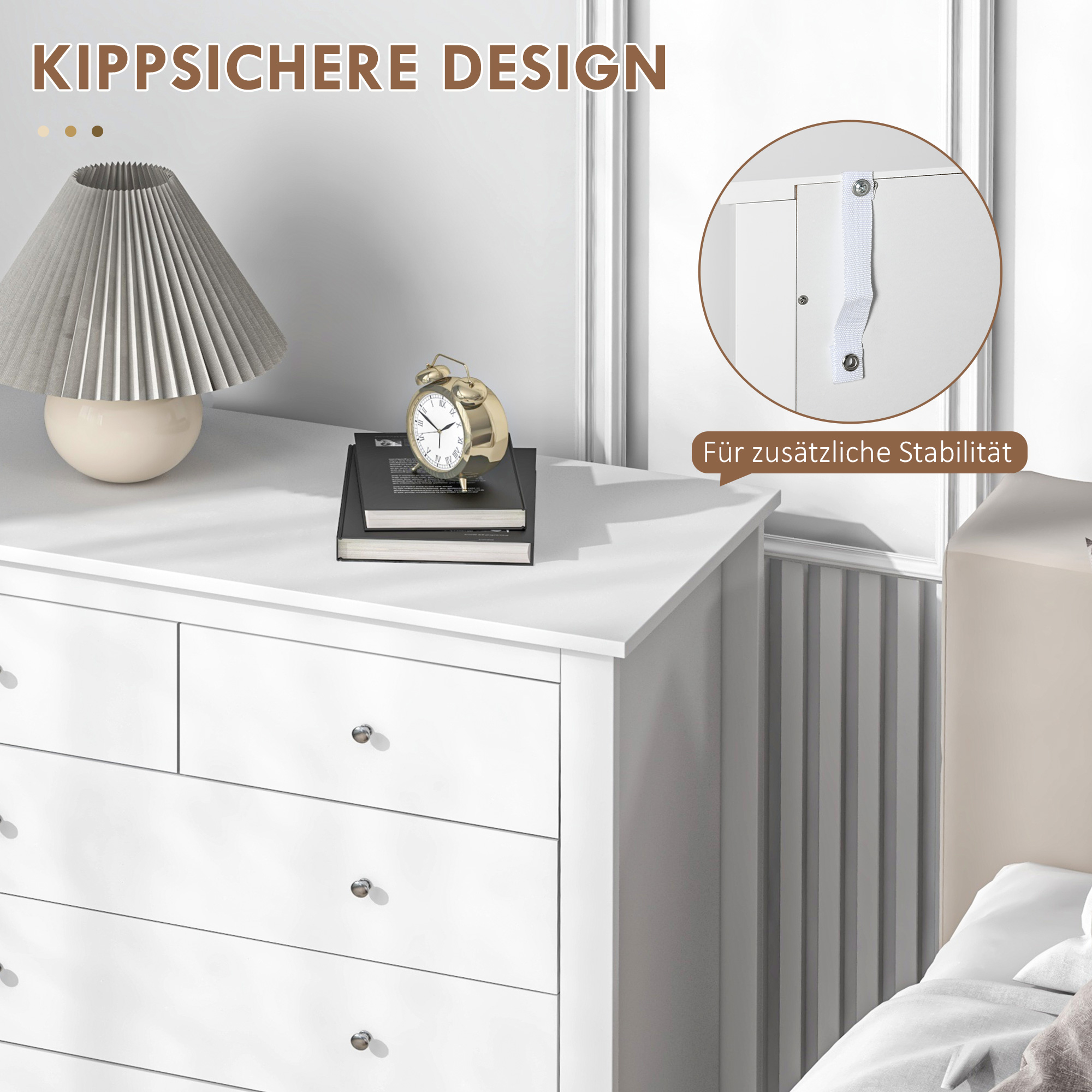 Kommode, Sideboard, leises Öffnen/Schließen, Kippschutz, 79 x 39,5 x 80,5 cm, Weiß