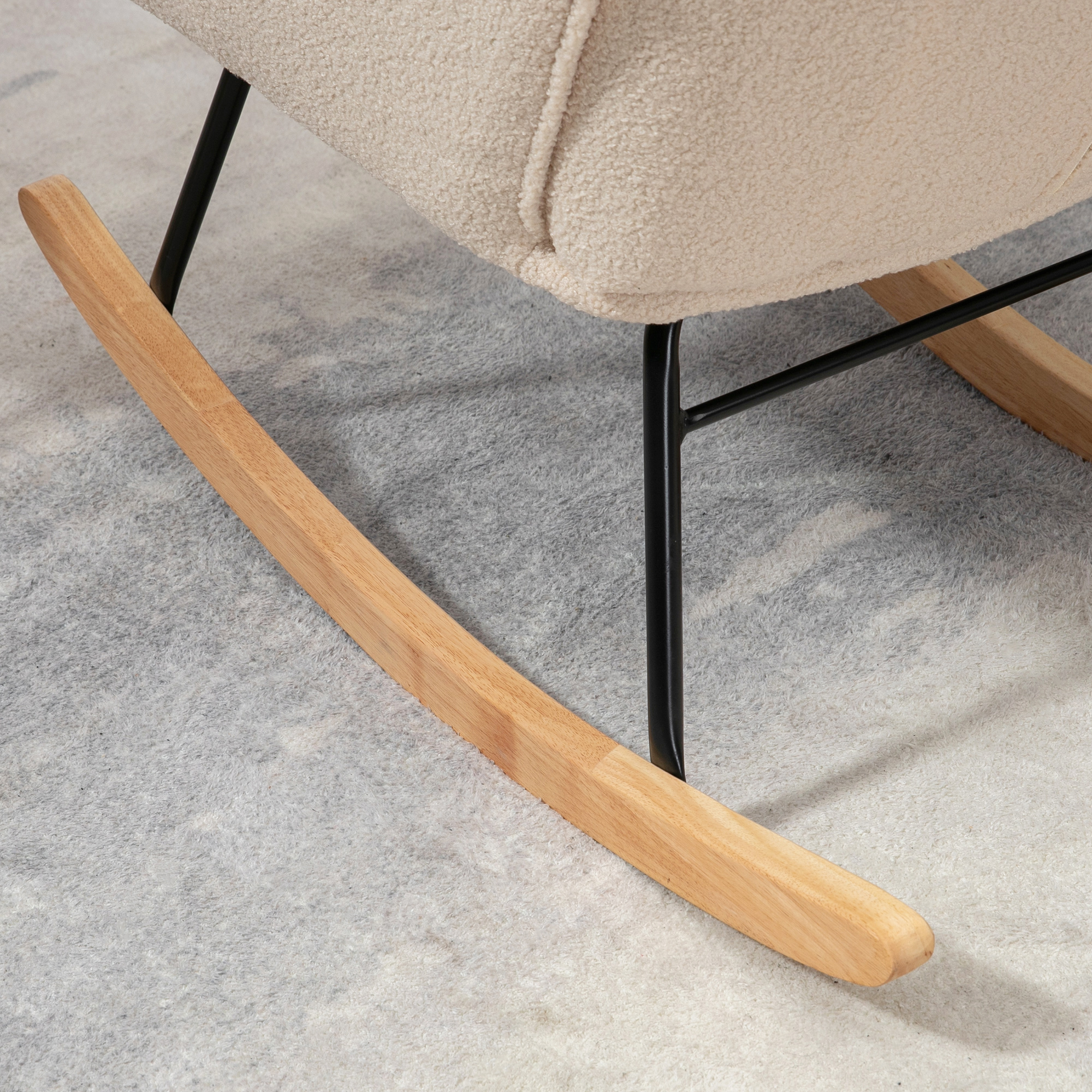 Schaukelstuhl im Retro-Design, Massivholz, Sessel, Relaxsessel, 98 cm x  71 cm x 101 cm, Beige