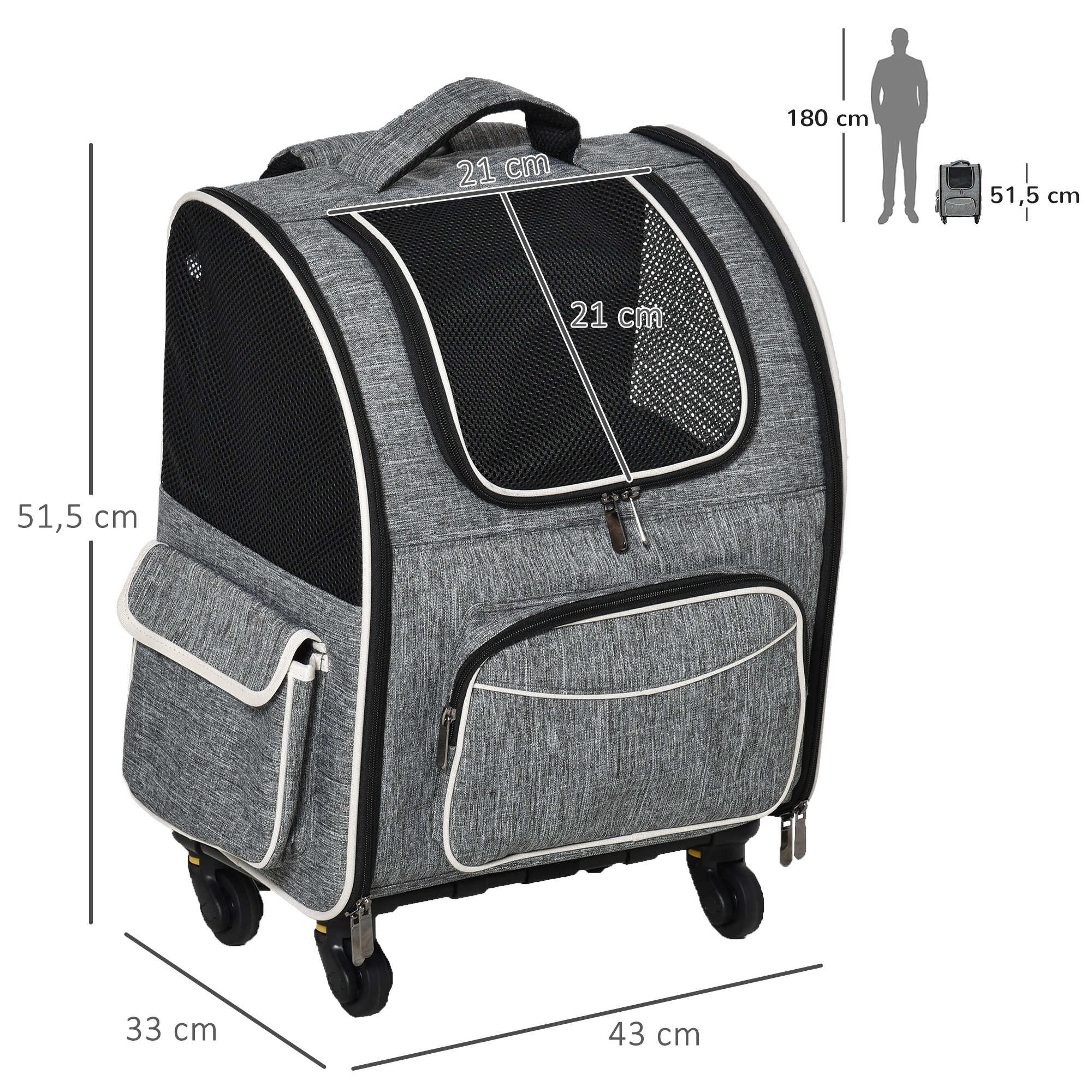 2-in-1 Hundetransporttasche Oxfordstoff Grau + Weiß + Schwarz