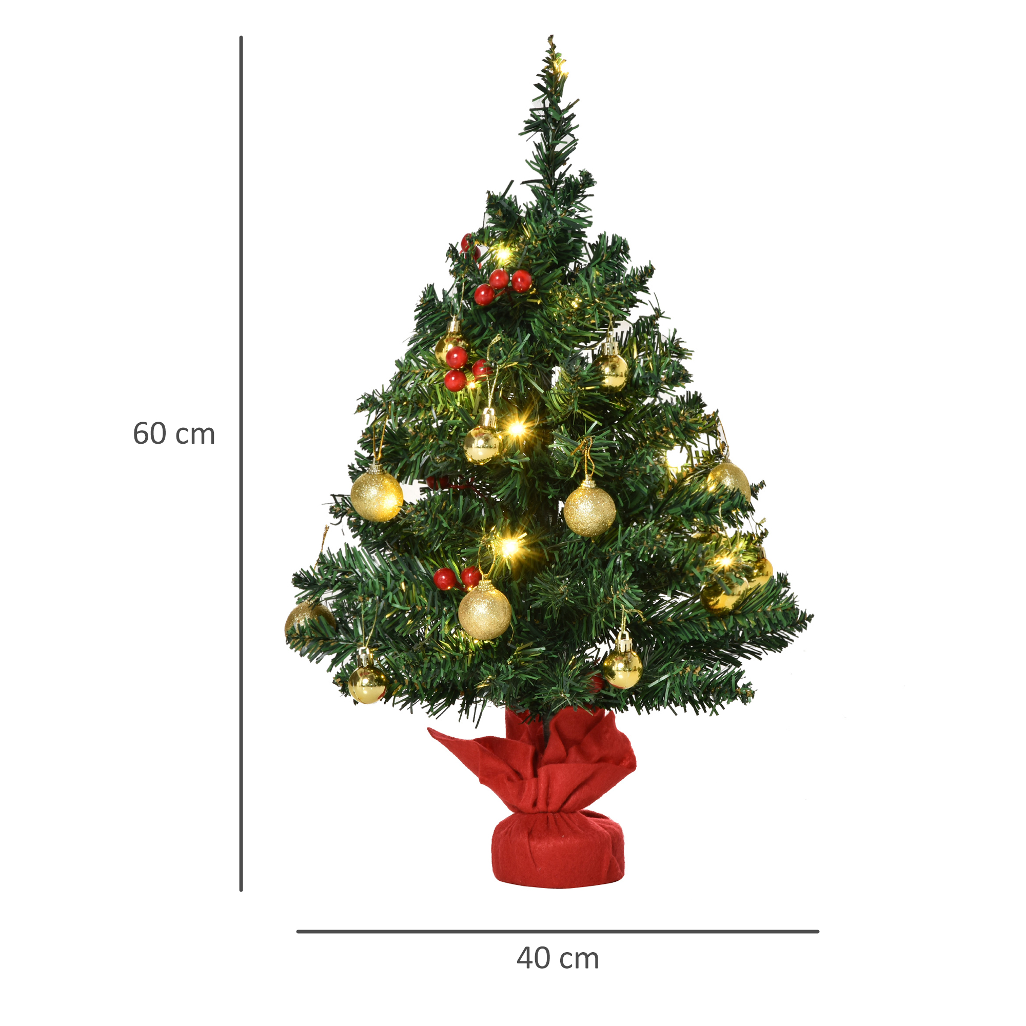 Mini-Weihnachtsbaum Weihnachtsdekoration Weihnachtsdeko, inkl. Weihnachtskugeln und LED-Lichter 60 cm, Mehrfarbig