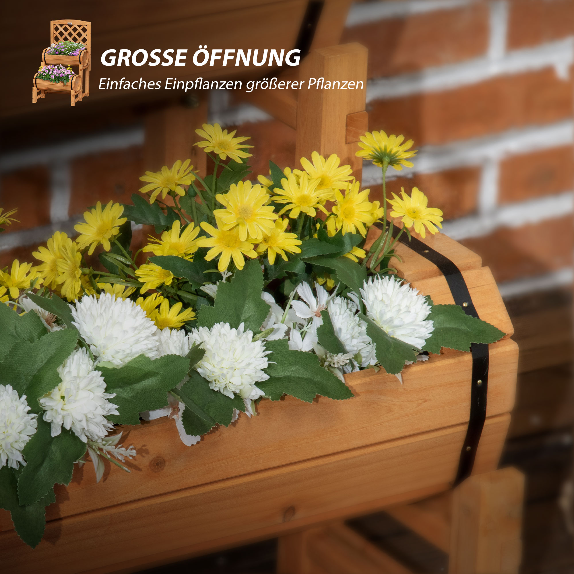 Hochbeet im rustikalen Design, Pflanzentrog, inkl. Rankhilfe, wetterbeständig, behandeltes Massivholz