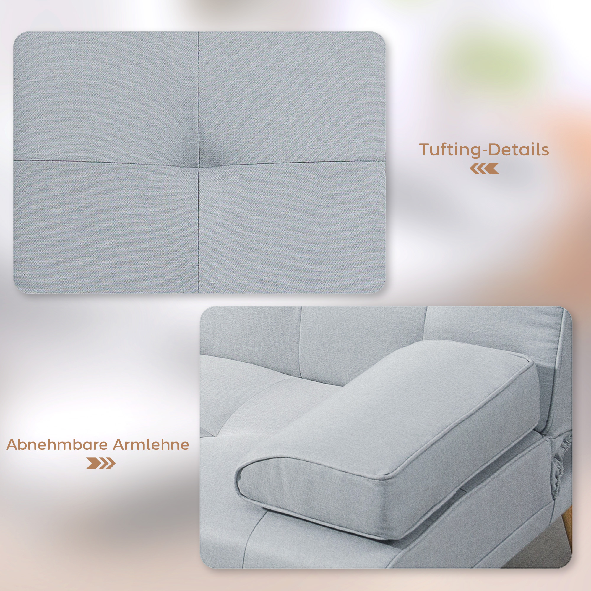 Schlafsofa, 3-Sitzer-Sofa, Bettsofa mit Klappbarem Tisch, Stoffsofa mit Leinenoptik, Schlafcouch mit Becherhalter, im Skandi-Design, bis 250 kg Belastbar, Hellgrau