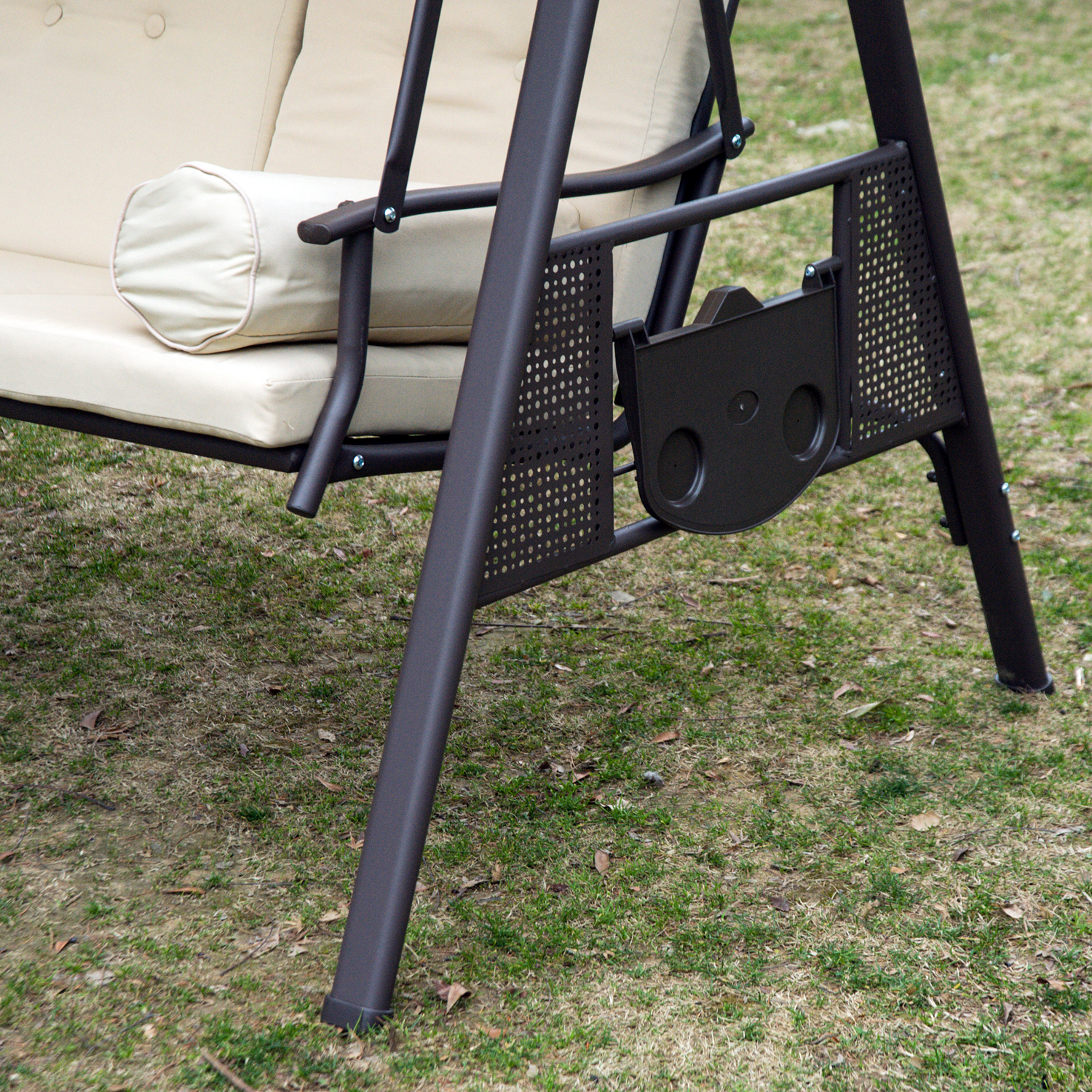 3-Sitzer Hollywoodschaukel mit Sonnendach Beige+Braun 121×208×172 cm