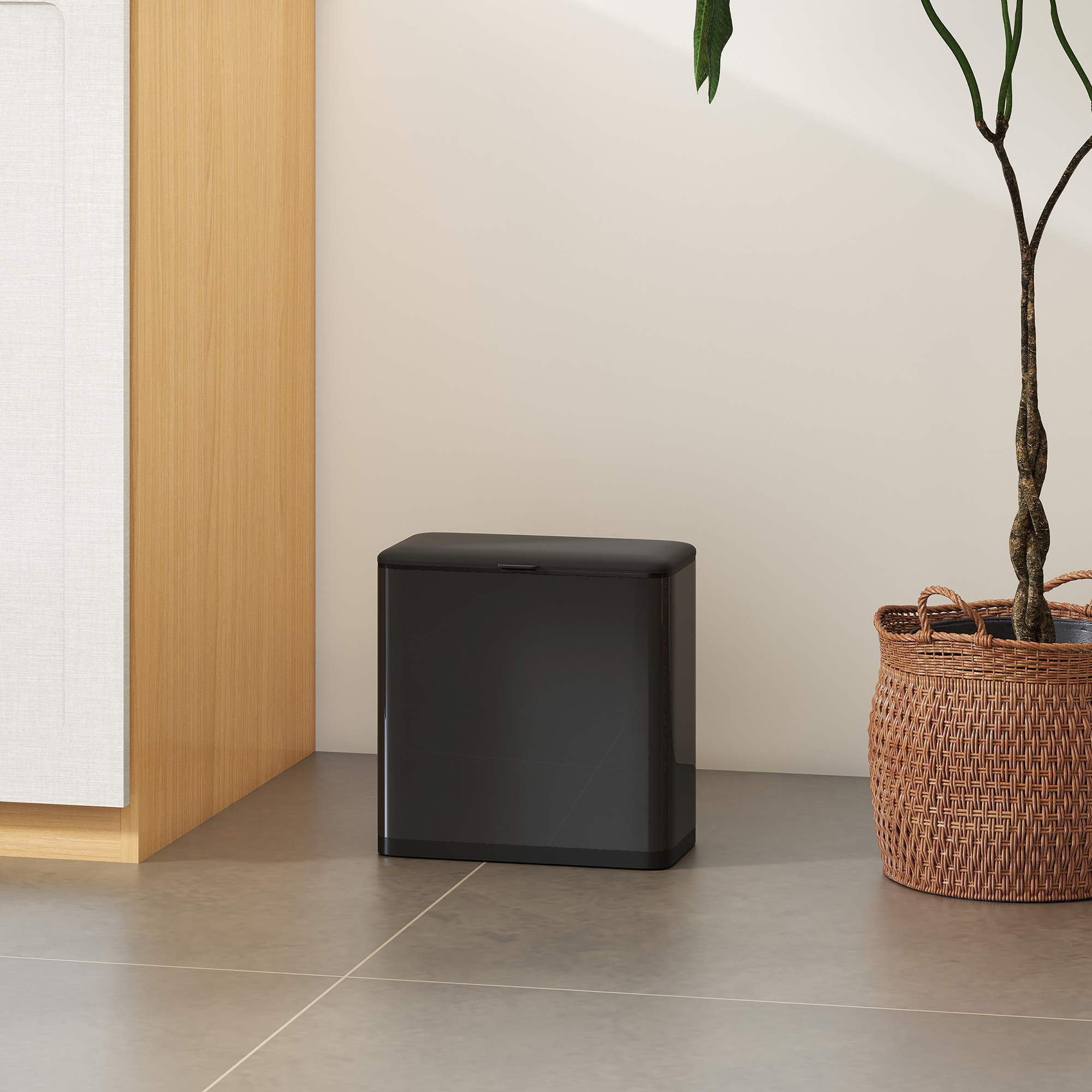 8 L Mülleimer, freistehend oder hängend platzierbar, Edelstahl, Schwarz