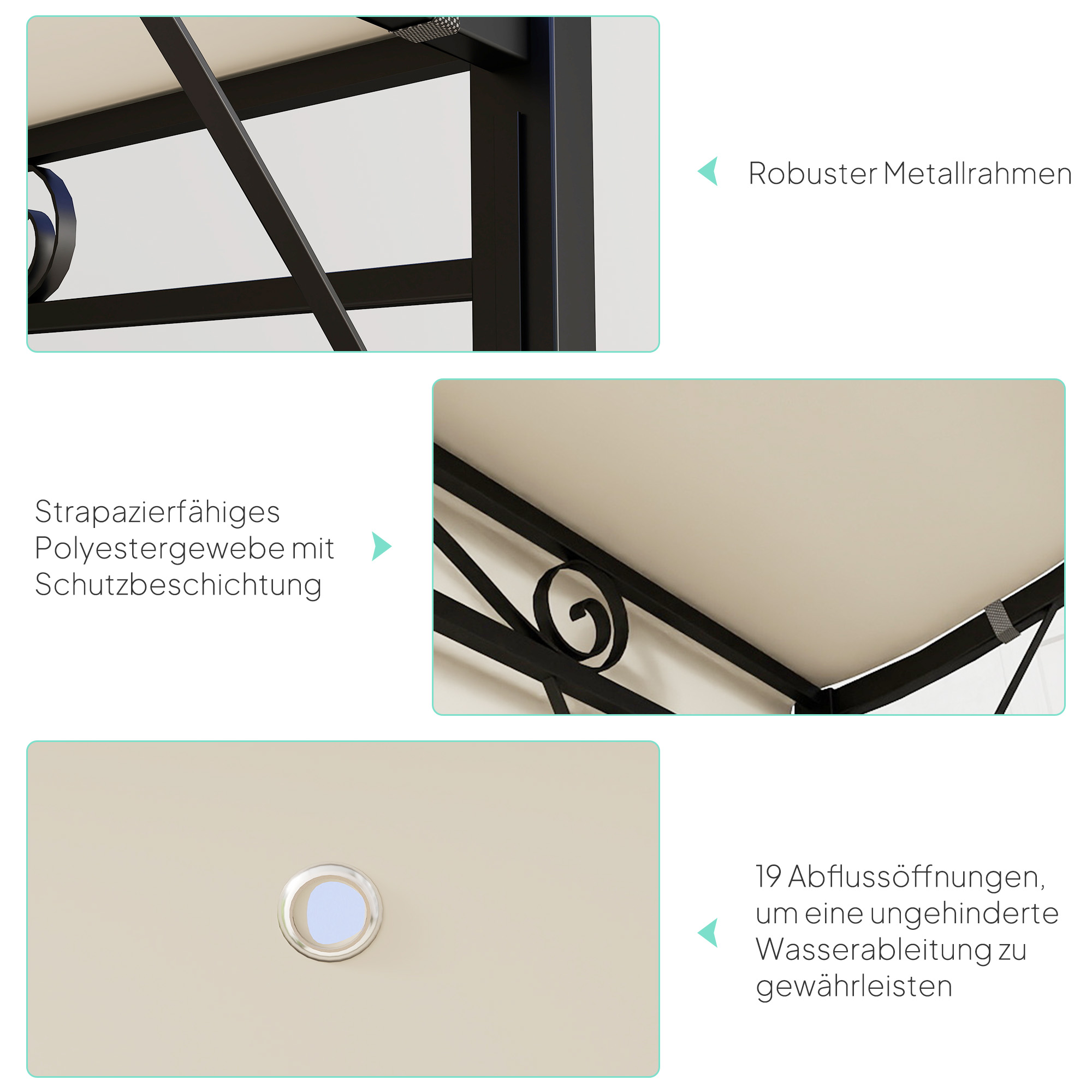 Pavillon mit klappbarer Dacherweiterung wetterfest 3 x 2,5 m Cremeweiß