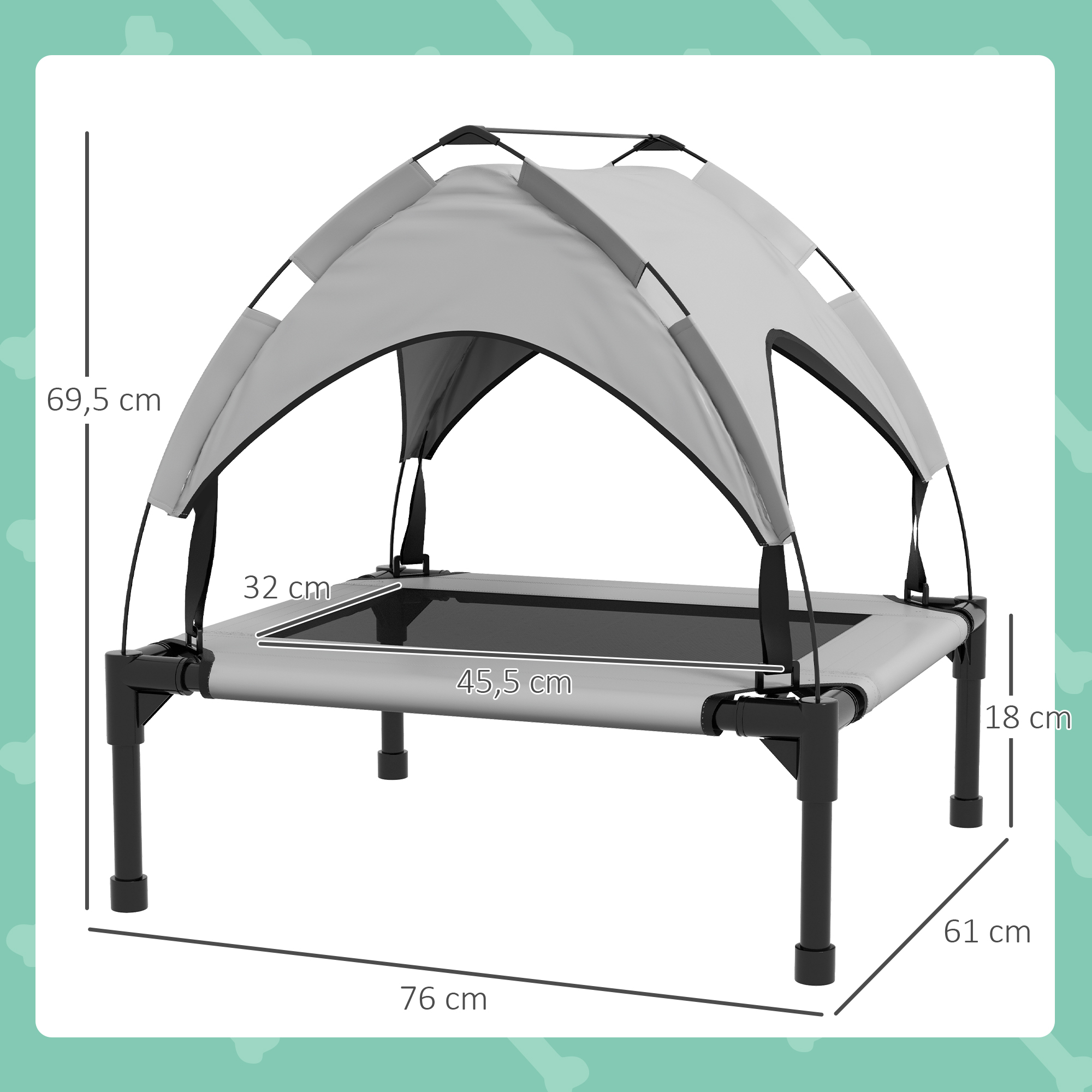 Hundebett mit Dach, atmungsaktiv, wasserabweisend, bis 20 kg, 76 x 61 x 69,5 cm, Hellgrau