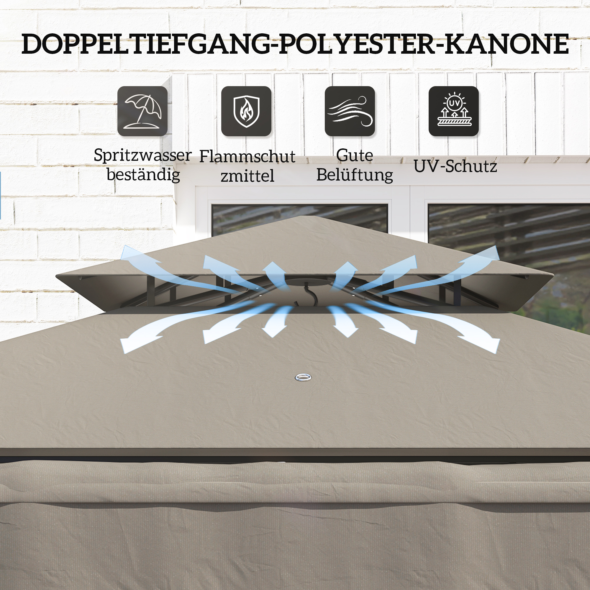 Grillpavillon 242x149x248 cm wasserabweisend flammhemmend Gartenpavillon mit Doppelschichtdach Grau