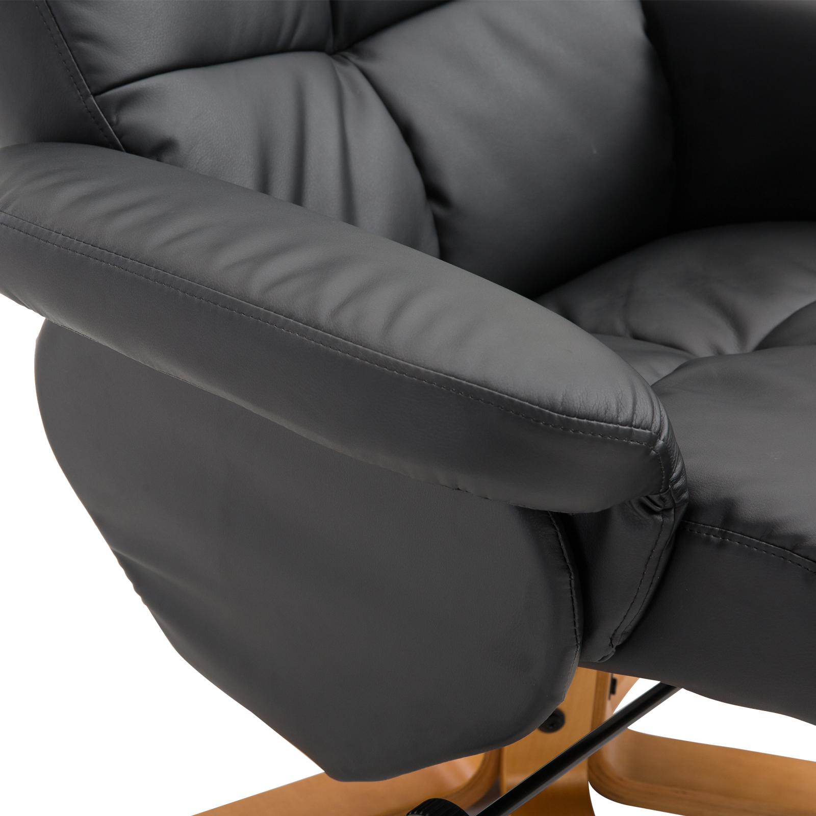 Relaxsessel mit Hocker, Stauraum, Gepolstert Fernsehsessel mit Liegefunktion, 360° Drehbar TV-Sessel für Schlafzimmer, Wohnzimmer, Kunstleder, Schwarz