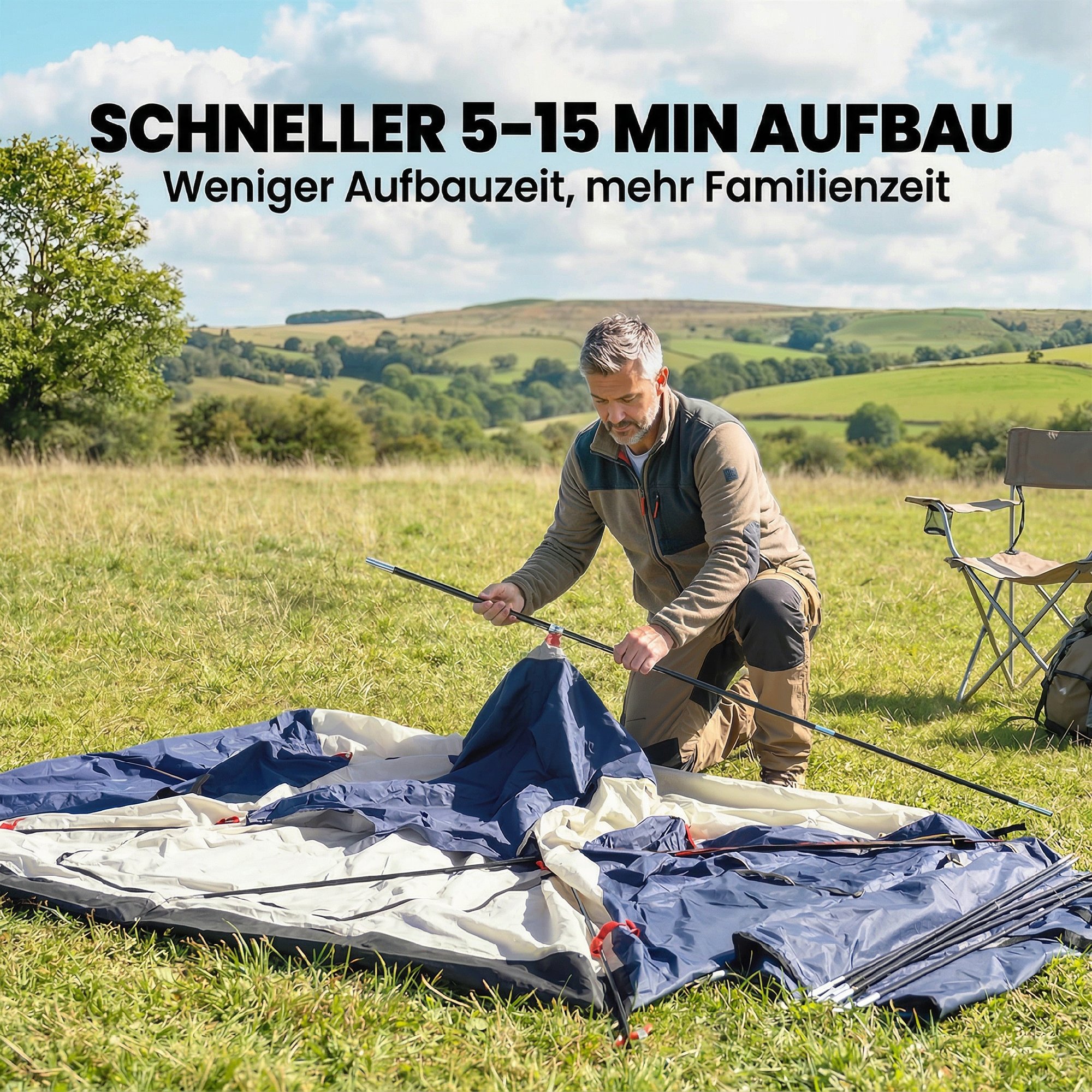 Tunnelzelt 4 Personen Familienzelt mit Schlaf- und Wohnzimmer Fenstern Bodenplane Stehhöhe 3000 mm Wassersäule
