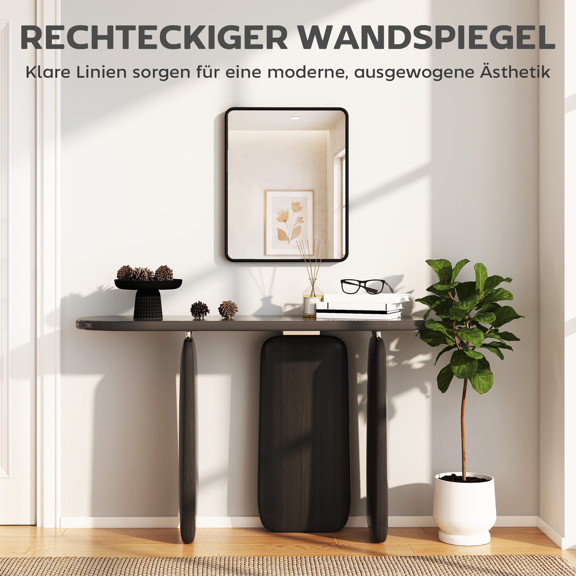 Wandspiegel 50 x 40 cm Dekorativer Hängespiegel mit Metallrahmen für Schlafzimmer Badezimmer Wohnzimmer Schwarz