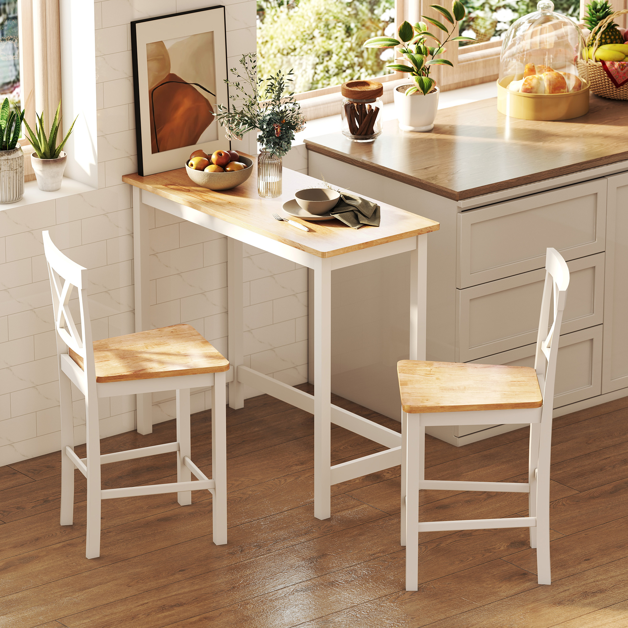 Bartisch, Eichenoptik, kompakt, Platz für 2 Personen, Naturholz+Weiß