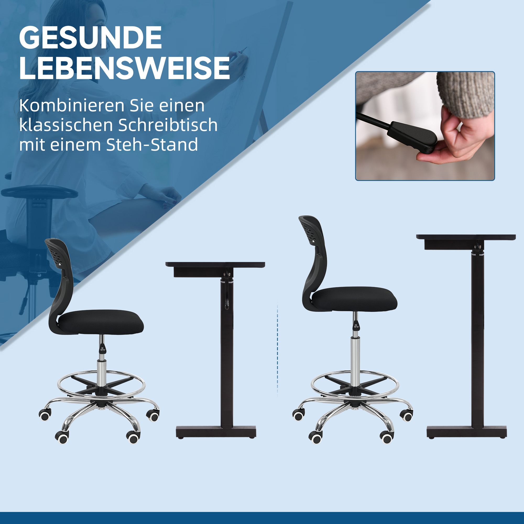Bürostuhl, Arbeitsstuhl, Schreibtischstuhl, höhenverstellbar, gepolstert, Schwarz