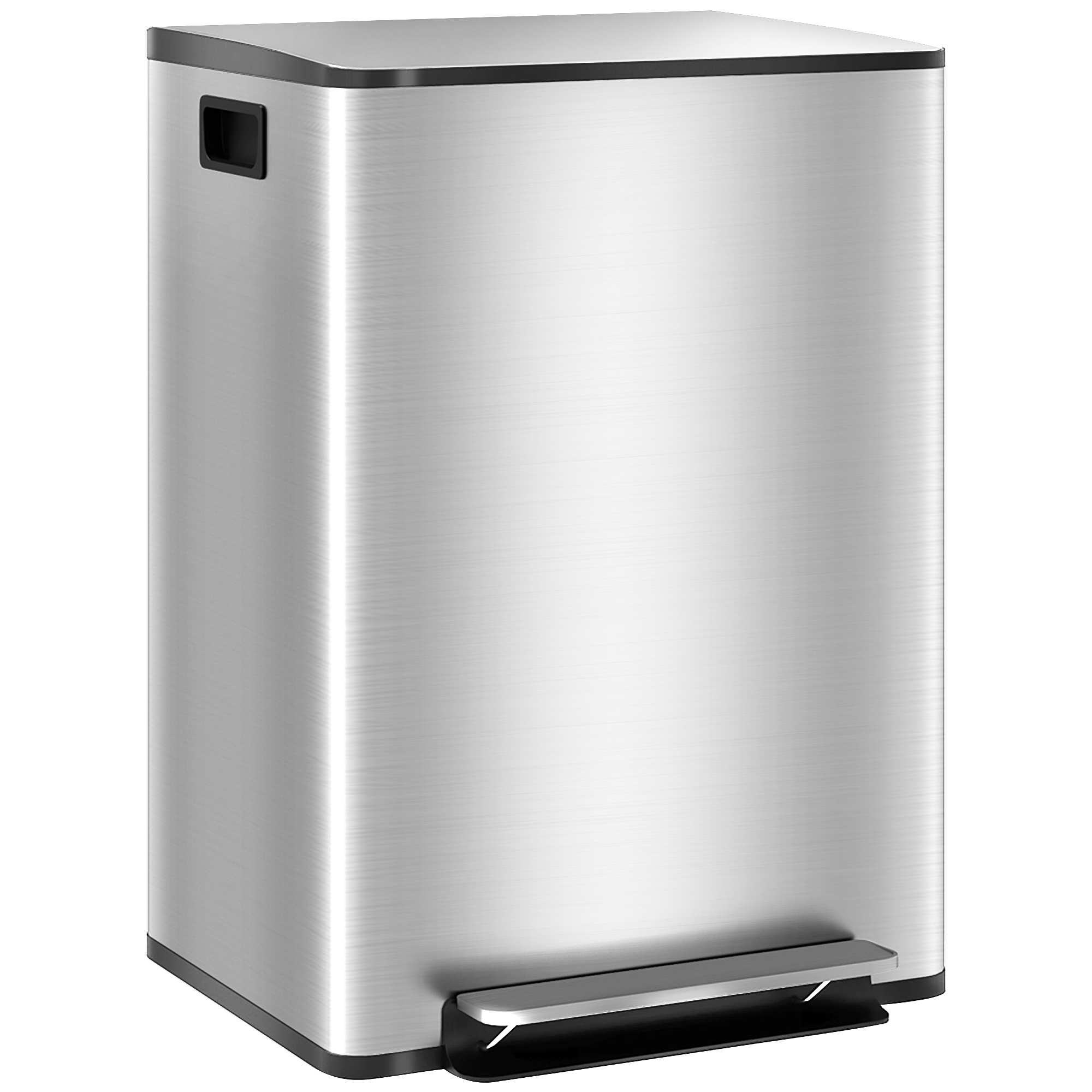 Mülleimer mit 2x30L Fächern, Soft-Close-Deckel, Fingerabdrucksicher, Edelstahl, Silber