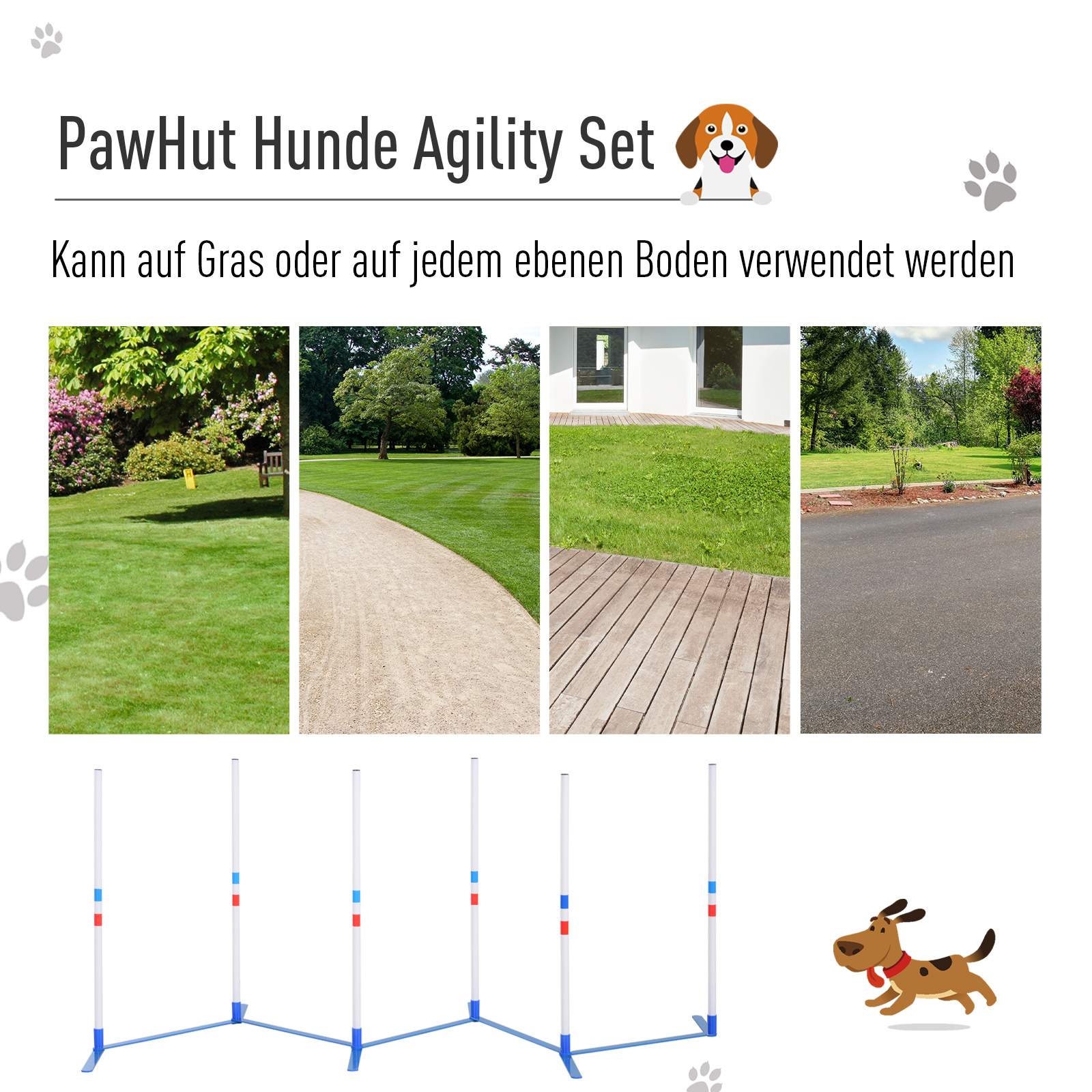 Agility Set Hunde 6-teiliges Agility-Ausrüstung für Hundetraining klappbar Steckhürdenset mit 6 Slalomstangen Tragetasche Trainingszubehör Koordinationstraining Agilityset für Spiele Training