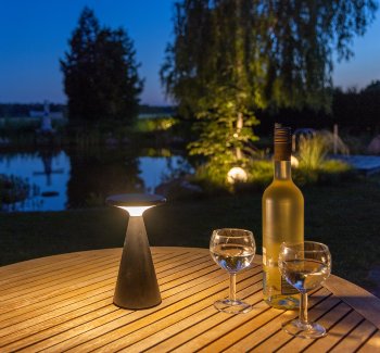 LED Solar-Tischleuchte "Foco Sol" / 2700K, IP44, dimmbar, 20cm, matt schwarz