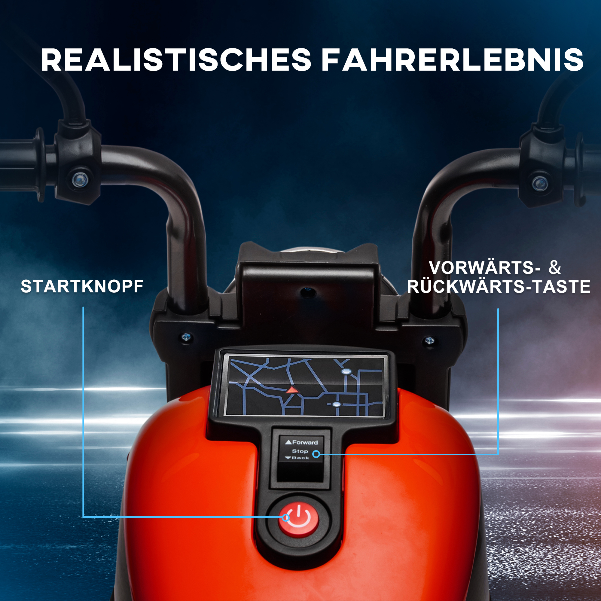 Elektro-Kindermotorrad mit Scheinwerfer, abnehmbare Stützräder, 76x42x57 cm, Rot/Schwarz