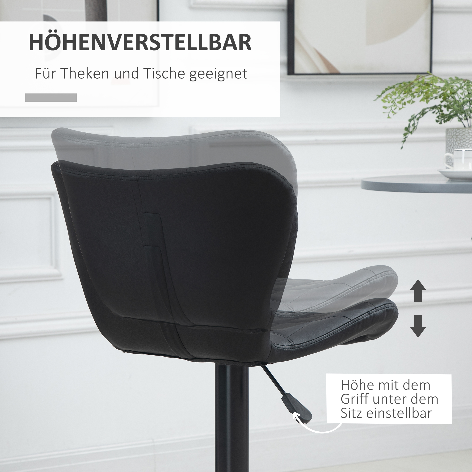 2-er-Set Barhocker Retrodesign 47 cm x 51,5 cm x 89-109 cm Schwarz
