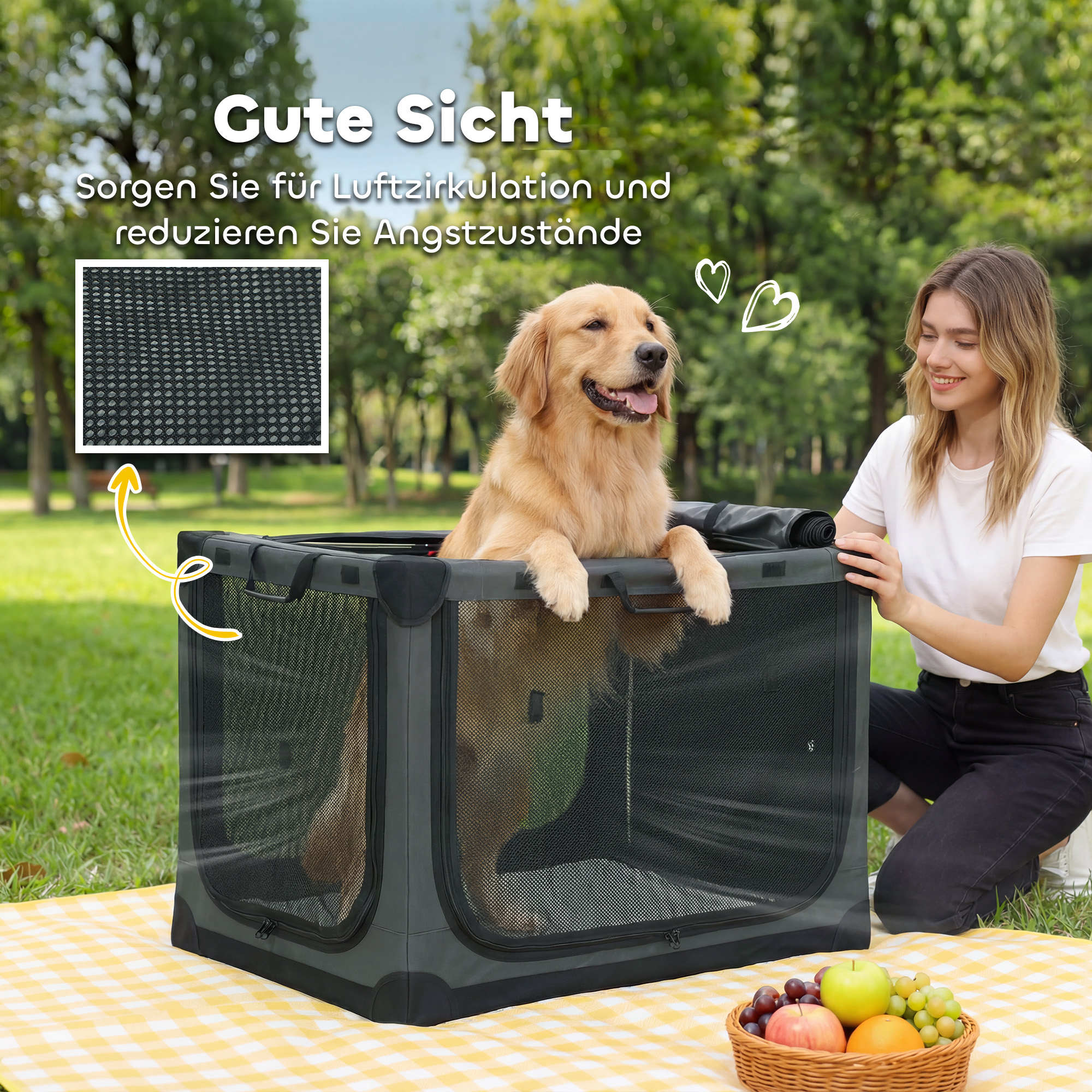 Hundebox faltbar Hundetransportbox mit Kissen abnehmbar waschbar Bezug aus Oxford-Gewebe für Hunde bis 30kg Armeegrün