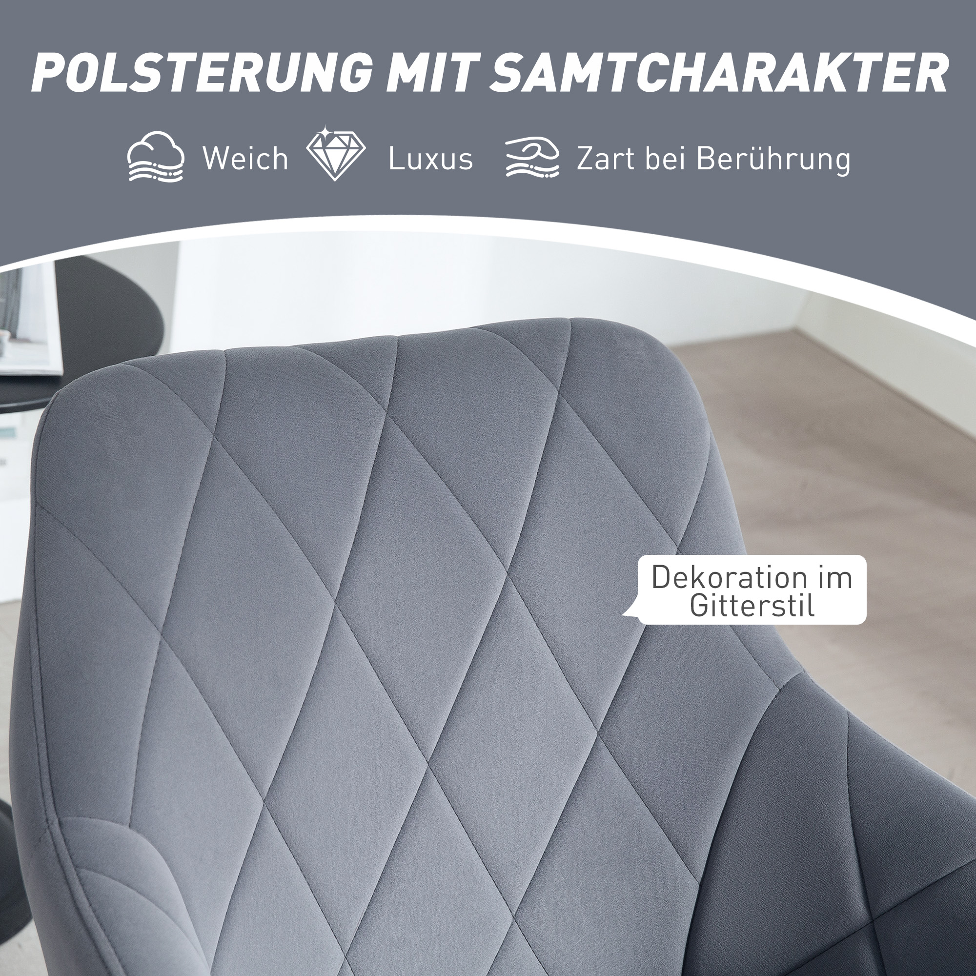 Akzentstuhl im Retro-Design Samtoptik 58 cm x 60,5 cm x 79 cm Stahl Grau