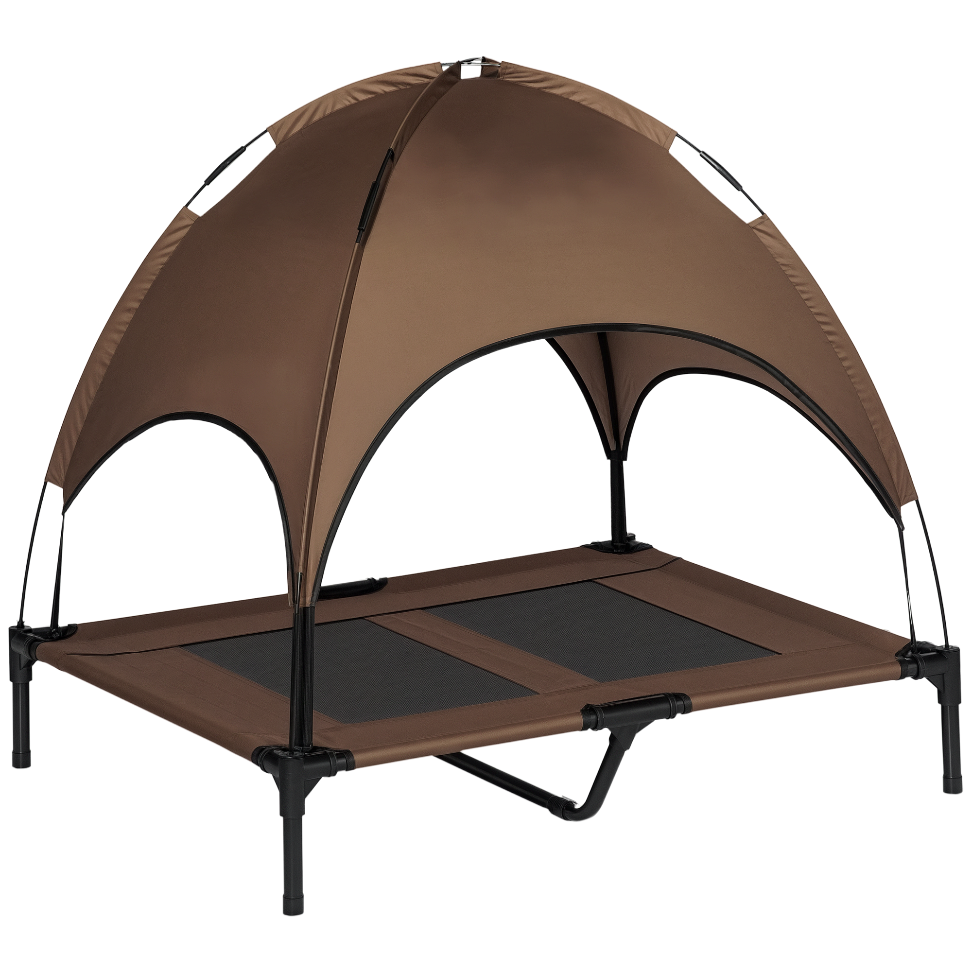 erhöhtes Hundebett mit Baldachin, Haustierbett, Hundeliege outdoor mit Dach, Atmungsaktiv, Taftstoff für Camping Kaffee 92 x 76 x 90 cm