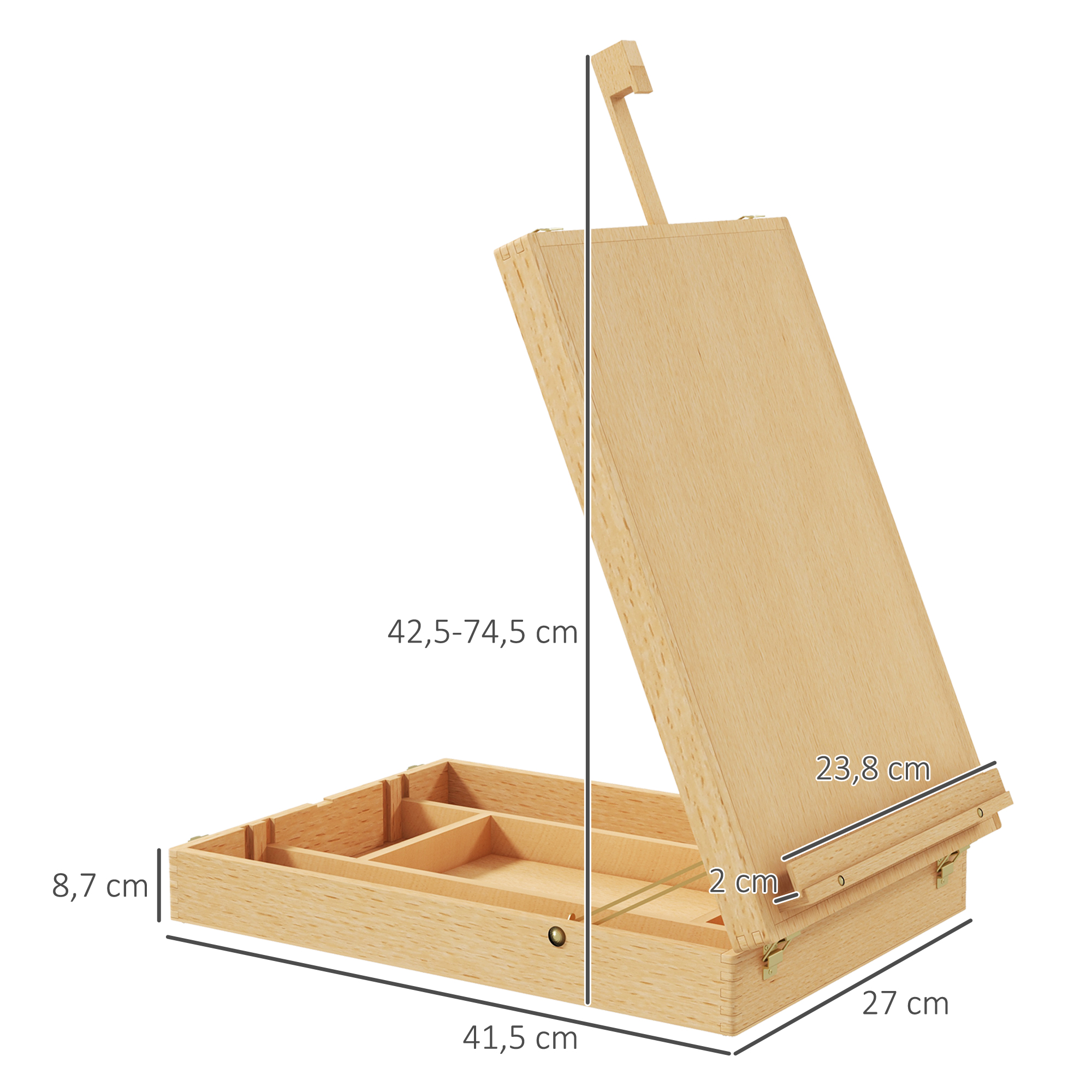 Tischstaffelei Tischstaffelei-Box, Buchenholz, klappbar, 27cm x 41,5cm x 74,5cm, Natur