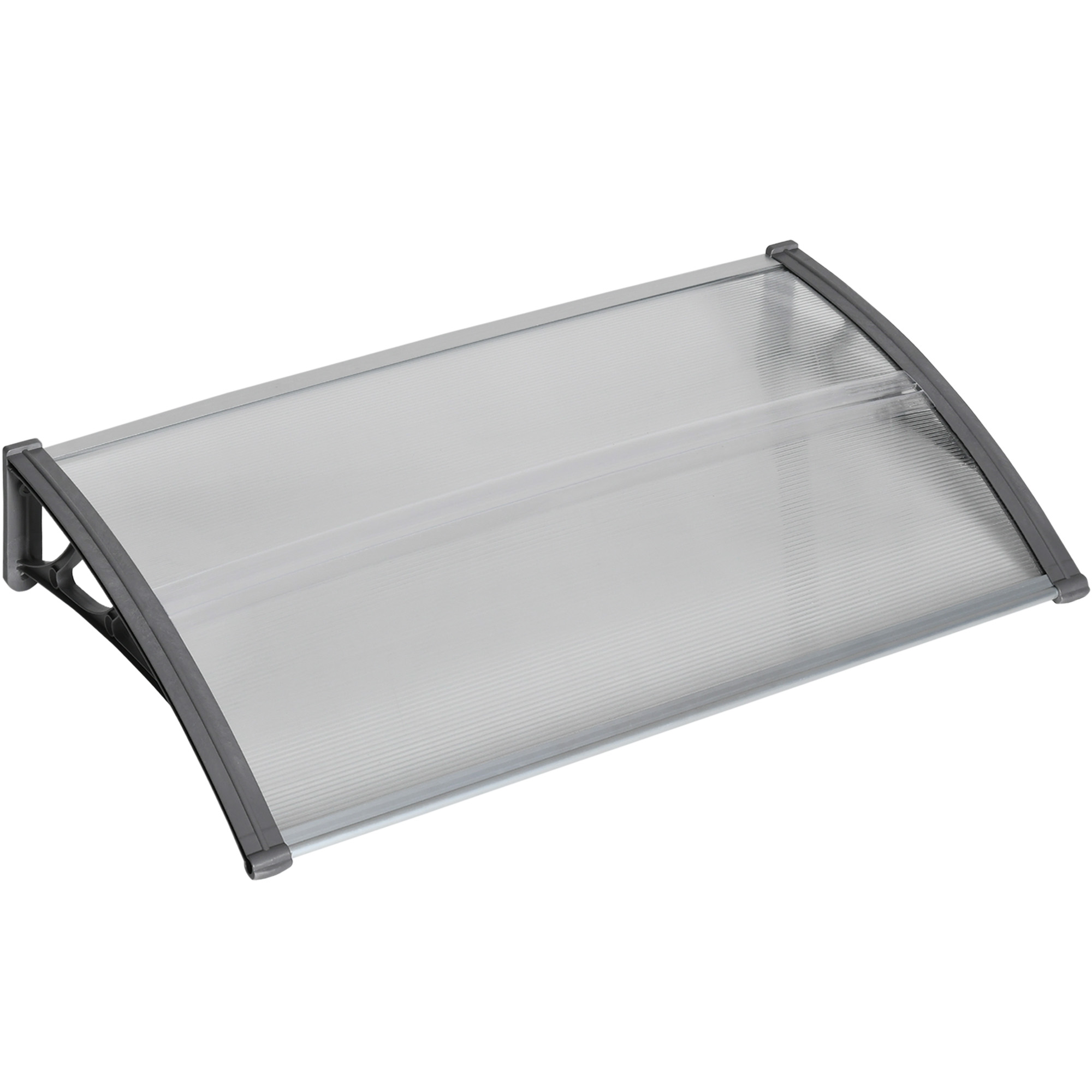 Türüberdachung, Schutz vor Regen, Wind und Hagel, Polycarbonat, Aluminium-Verbindungstangen, 110 x 60 x 18 cm, Grau