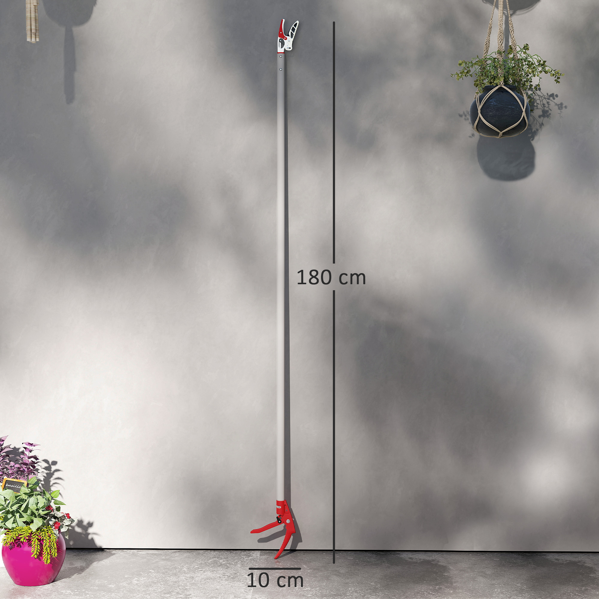 1,8 m Baumschere, Astscheren zum Schneiden, Gartenschneider mit Aluminiumgriff, Langstielige Gartenschere, Rot