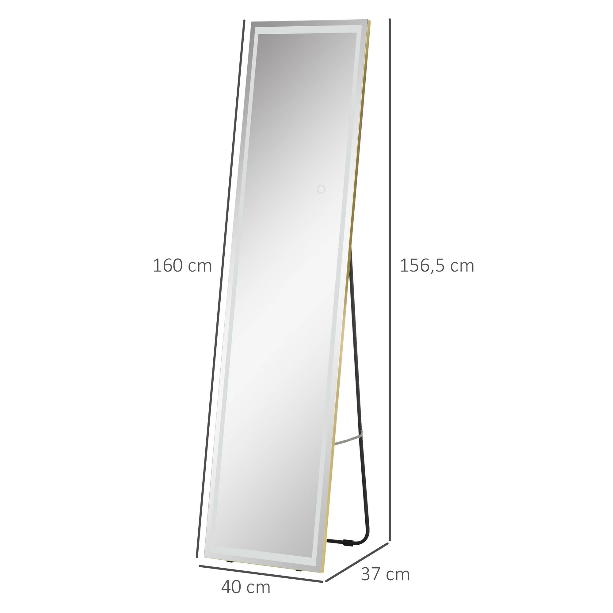 2 in 1 Ganzkörperspiegel mit LED-Licht, freistehend, wandmontiert, dimmbar, 40 cm x 37 cm x 156,5 cm, Silber