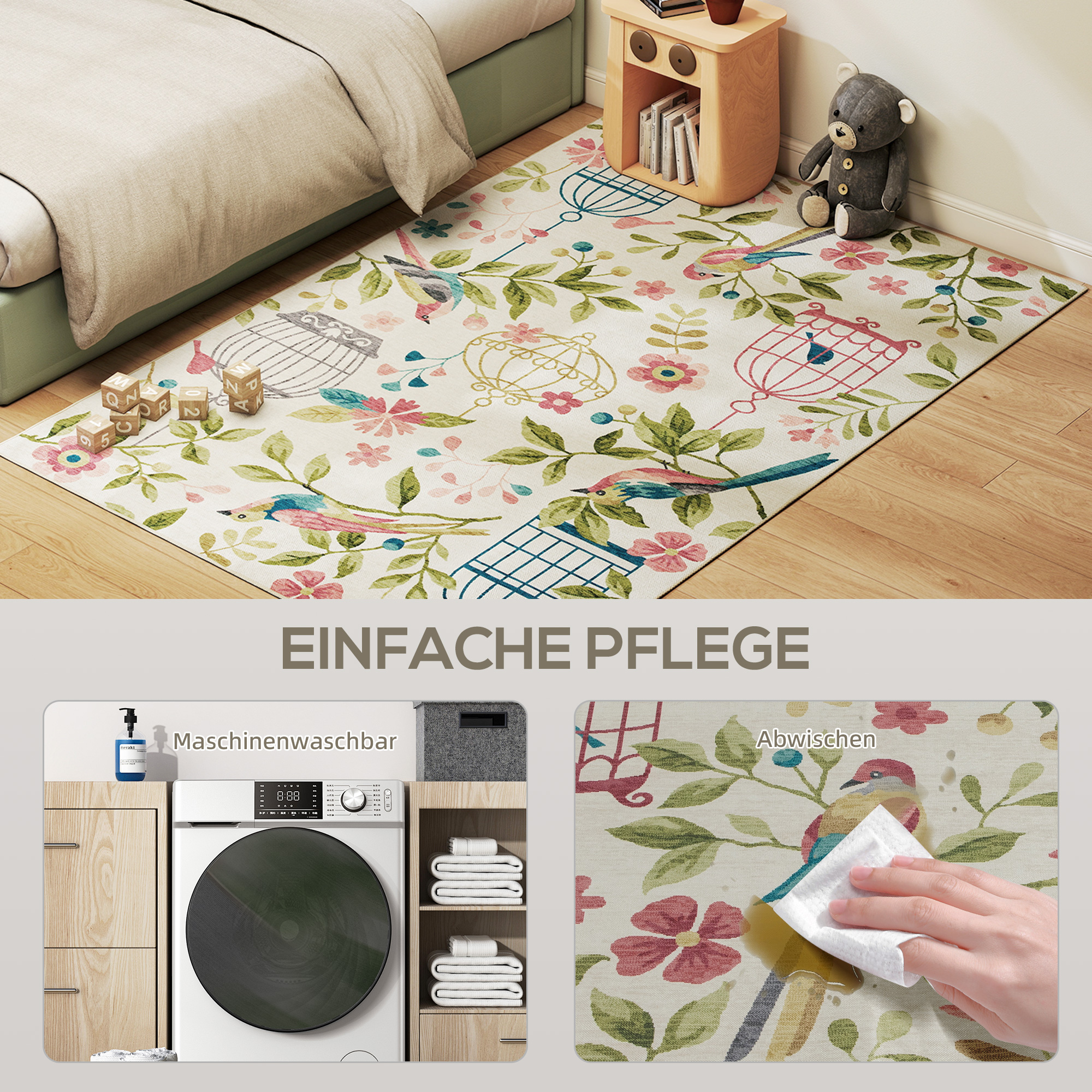 Landteppich, vielseitig einsetzbar, Polyester, leichte Pflege, rutschfest, Bunt