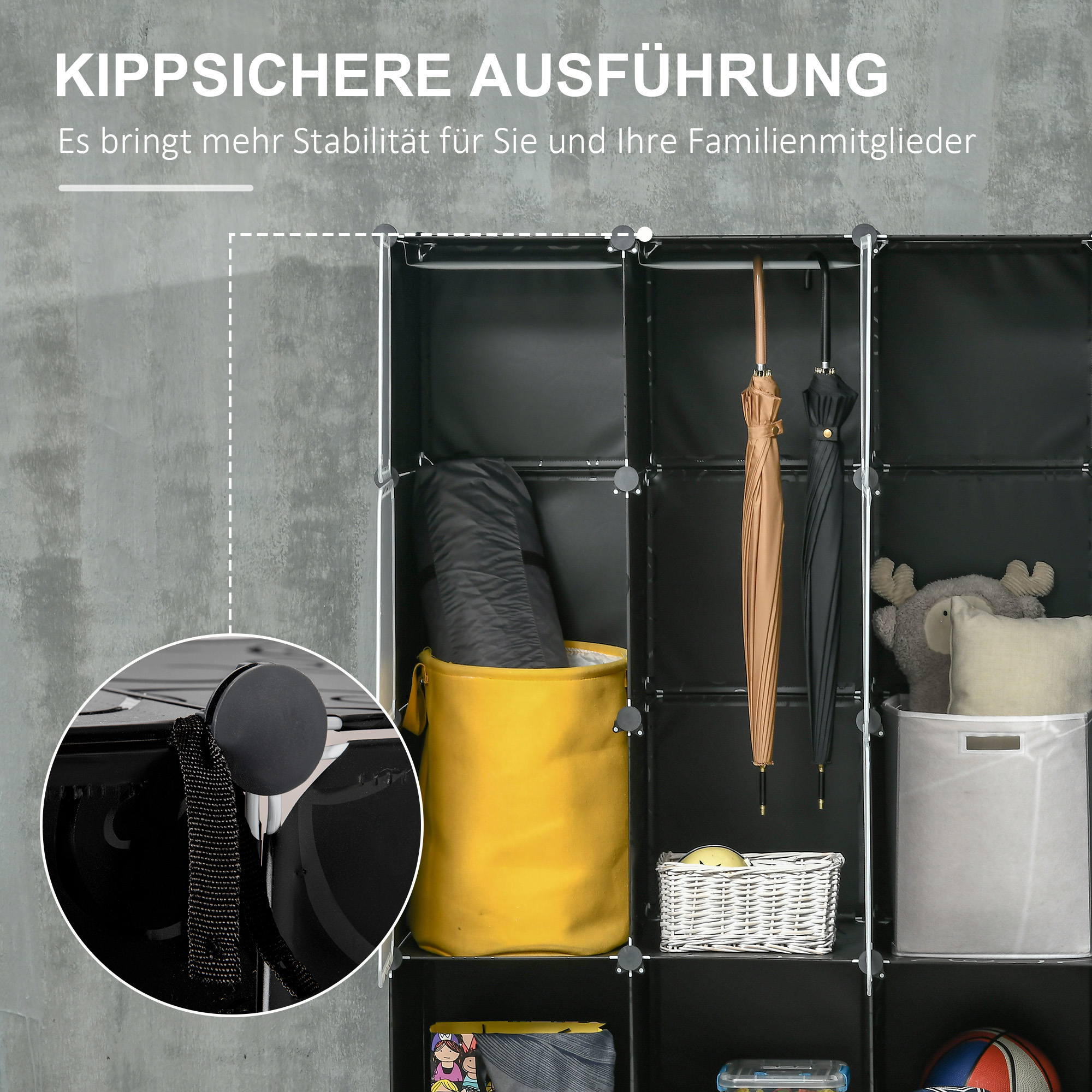 Modularer Aufbewahrungsschrank, Kleiderschrank, 16 Fächer, Kunststoff, Stahl