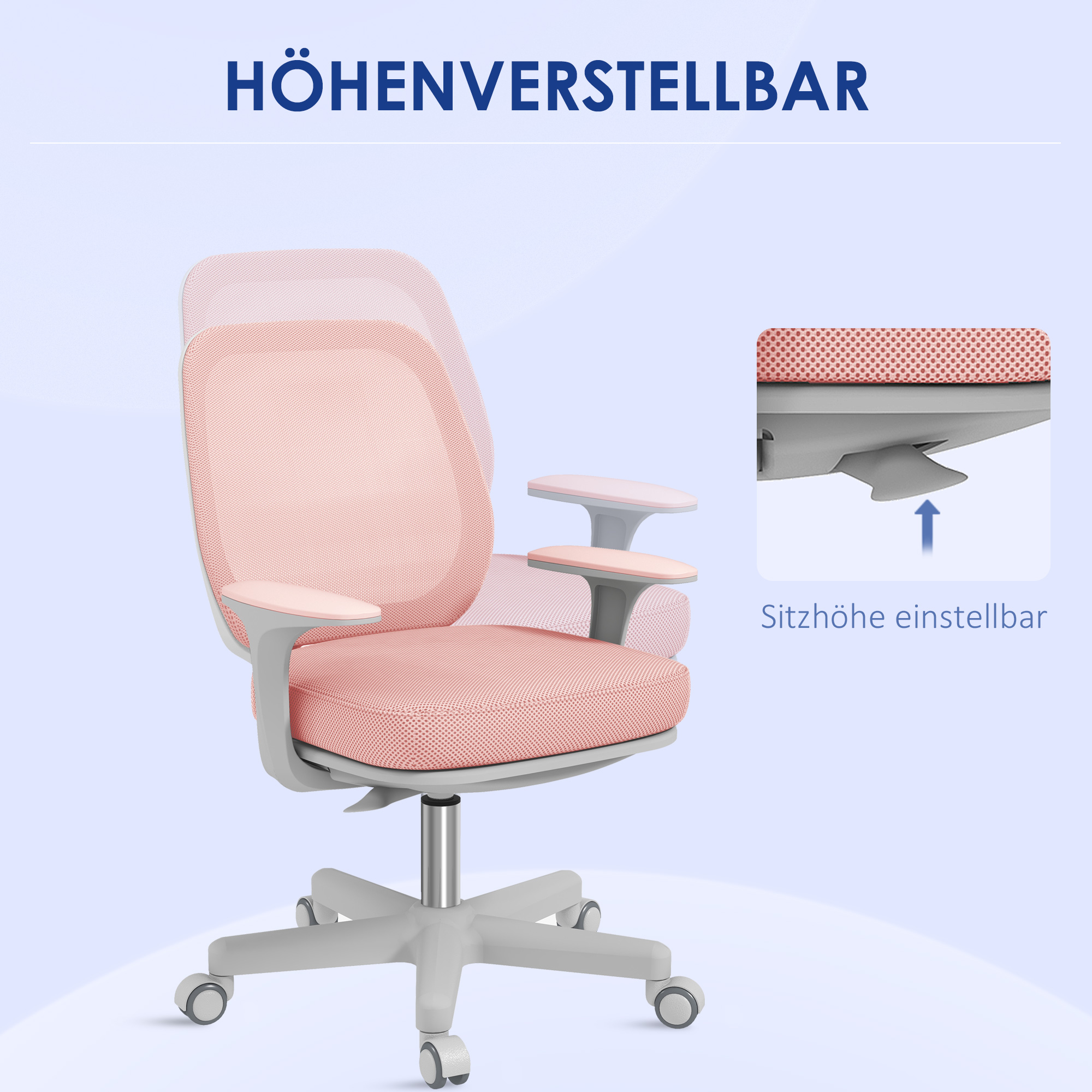 Bürostuhl, Ergonomisch Schreibtischstuhl mit Drehfunktion, Höhenverstellbar 55 x 48 x 82,5-94,5 cm Rosa