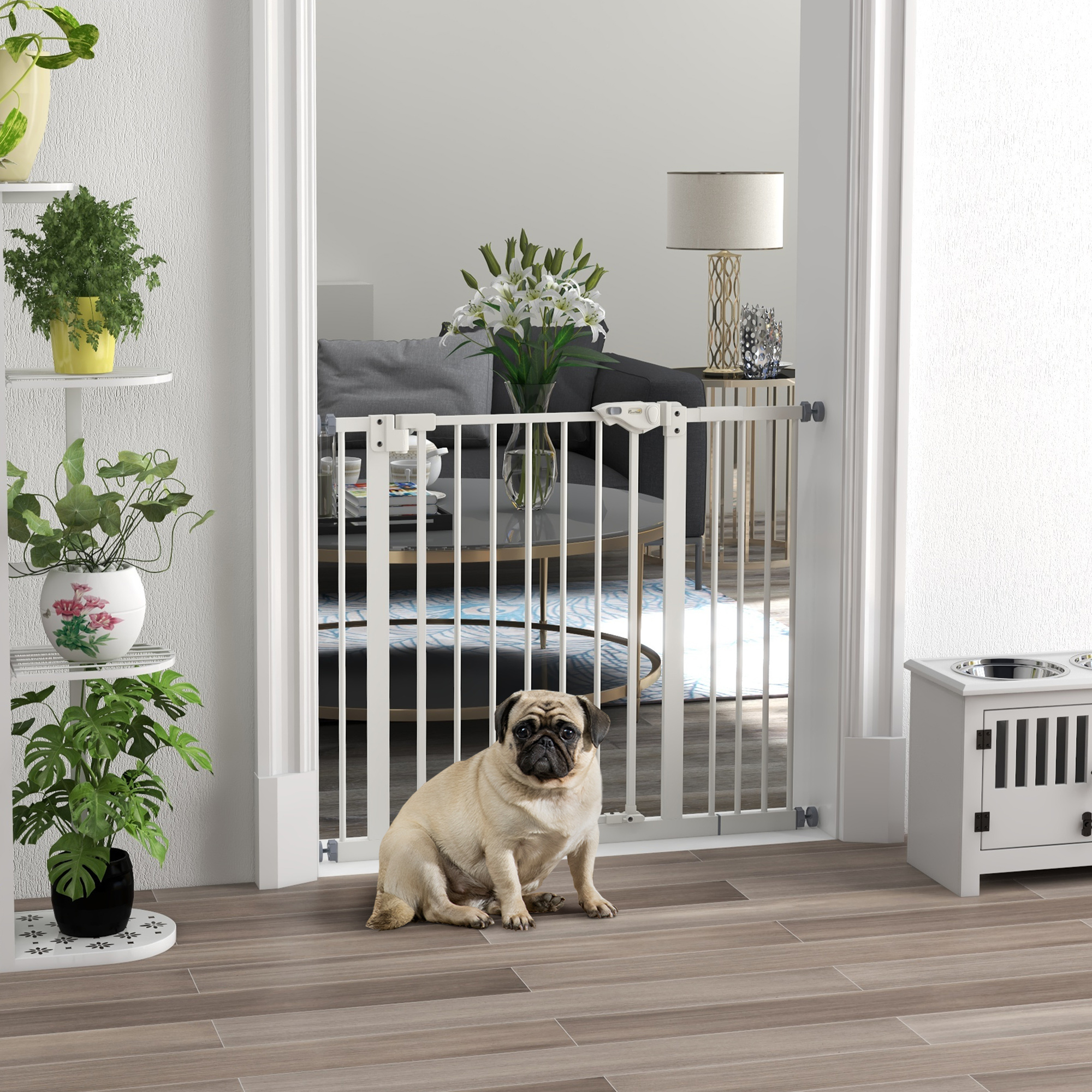 Türschutzgitter für Hunde, Absperrgitter, Schutzgitter für Haustiere, Metall, Kunststoff, ,74-80/87-94 cm, Weiß