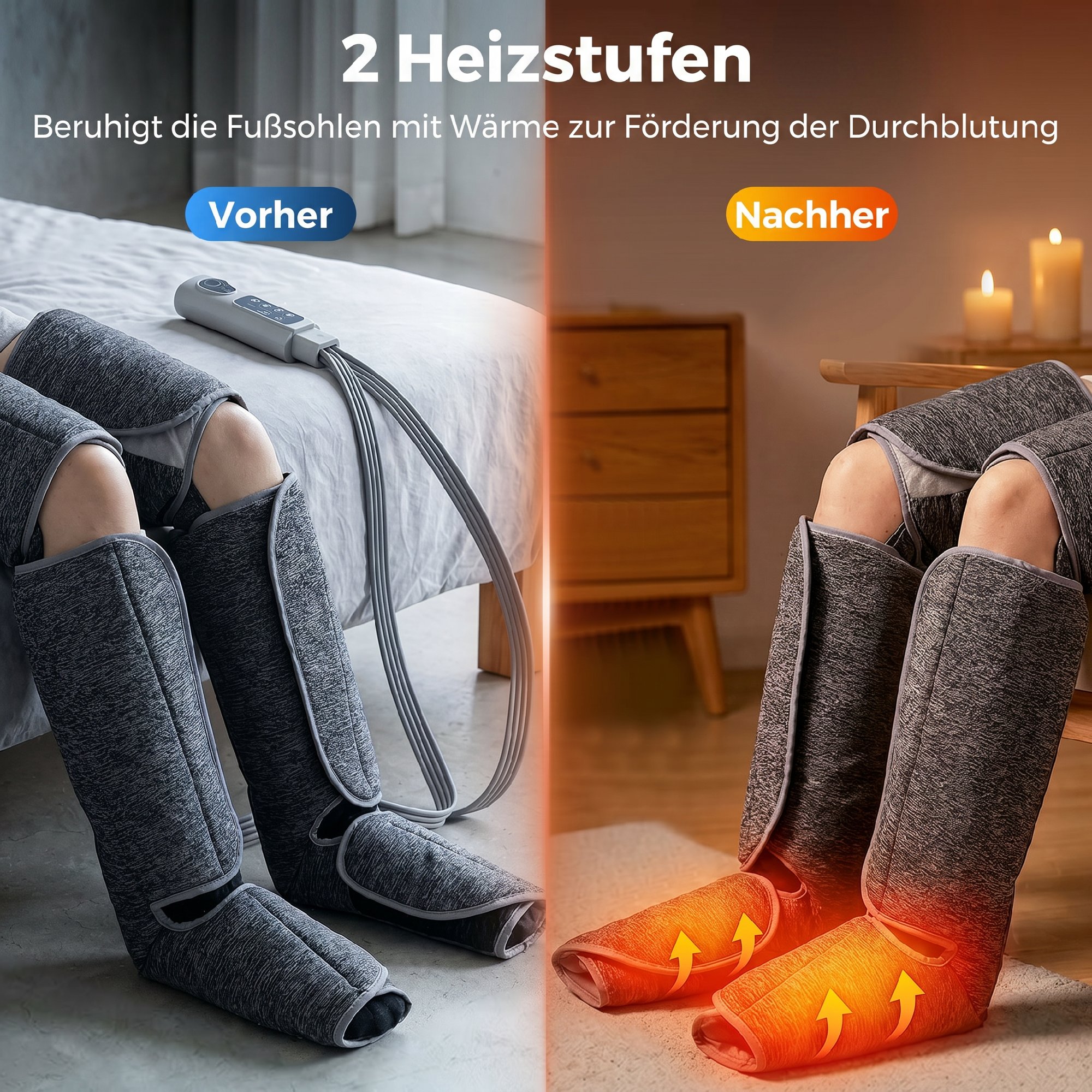 Beinmassager mit Wärme, Kompression, 3 Automodi & 3 Intensitäten, Fuß- und Wadenmassagegerät