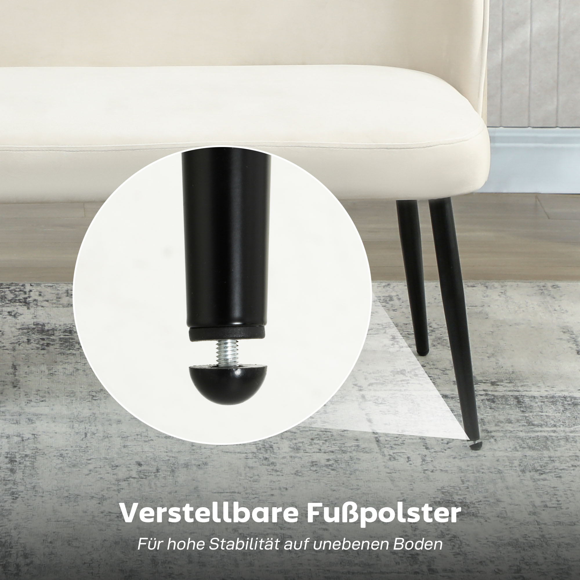 2-Sitzer-Sofa, moderne Polstercouch mit Metall- und Holzrahmen, samtartiger Stoffbezug, Beige