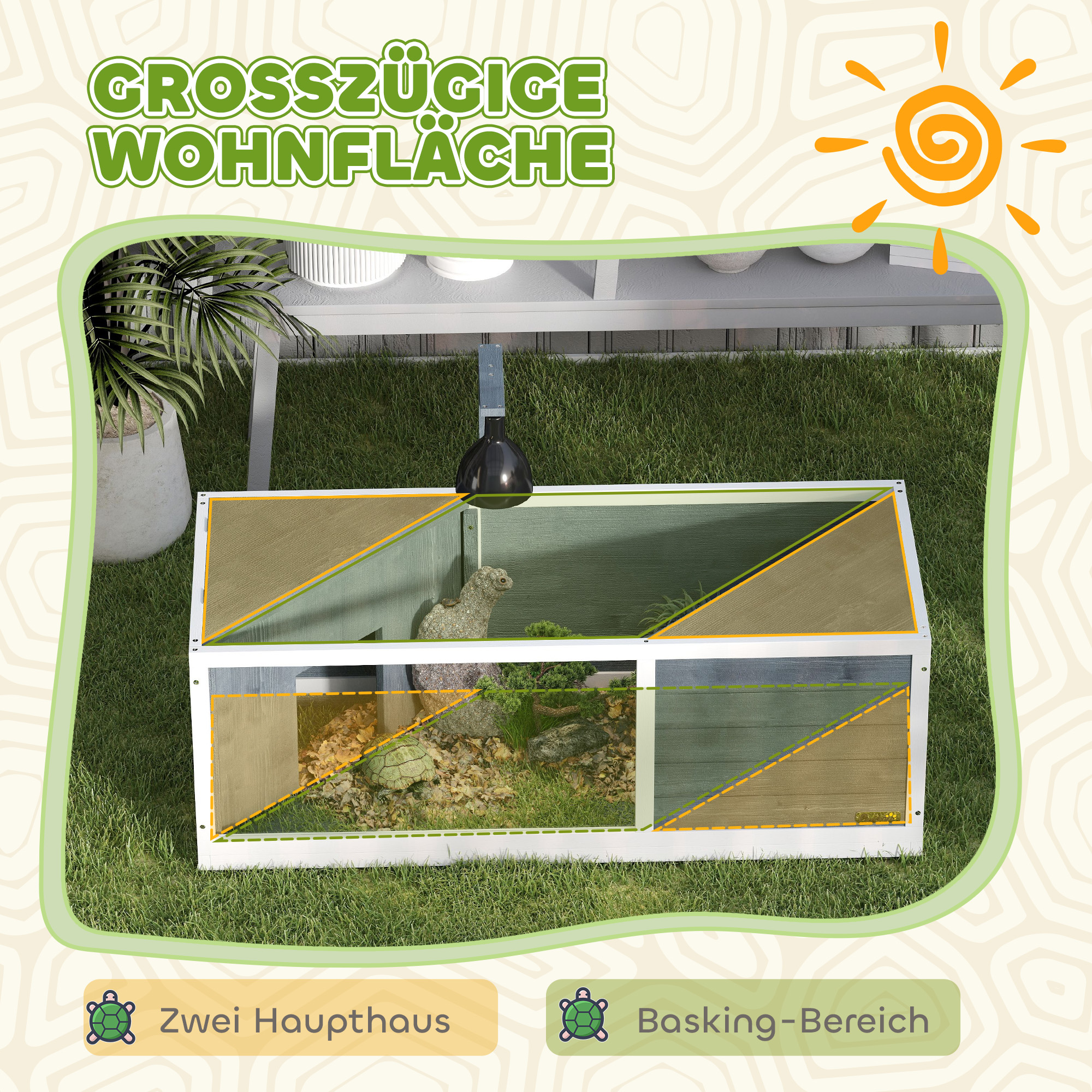Schildkrötenhaus mit leicht zu öffnender Oberseite, Lampenvorrichtung, transparenter Front, 120 x 50 x 40 cm, Grau